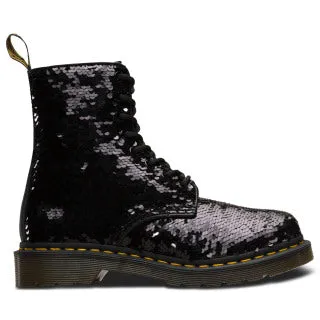 1460 Pascal Black Silver Shift Sequins Hydro Lace Up Boot