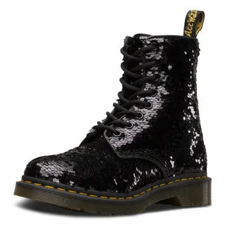 1460 Pascal Black Silver Shift Sequins Hydro Lace Up Boot