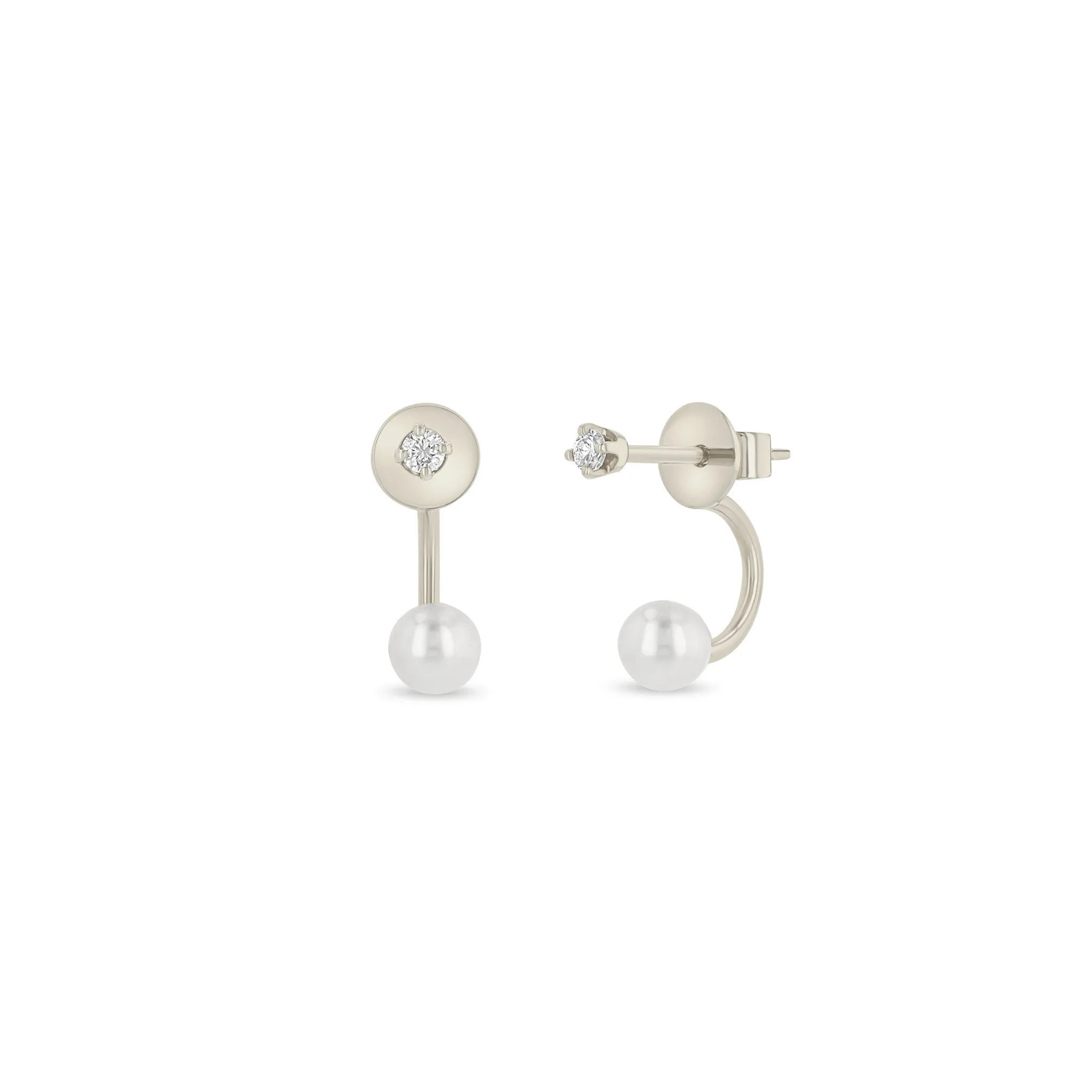 14k Diamond Stud with Pearl Jacket Earrings