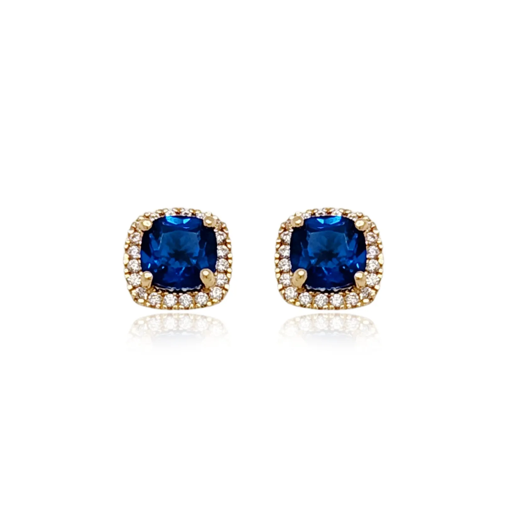 14k Gold Micropave Border with Color CZ Center Stud Earrings