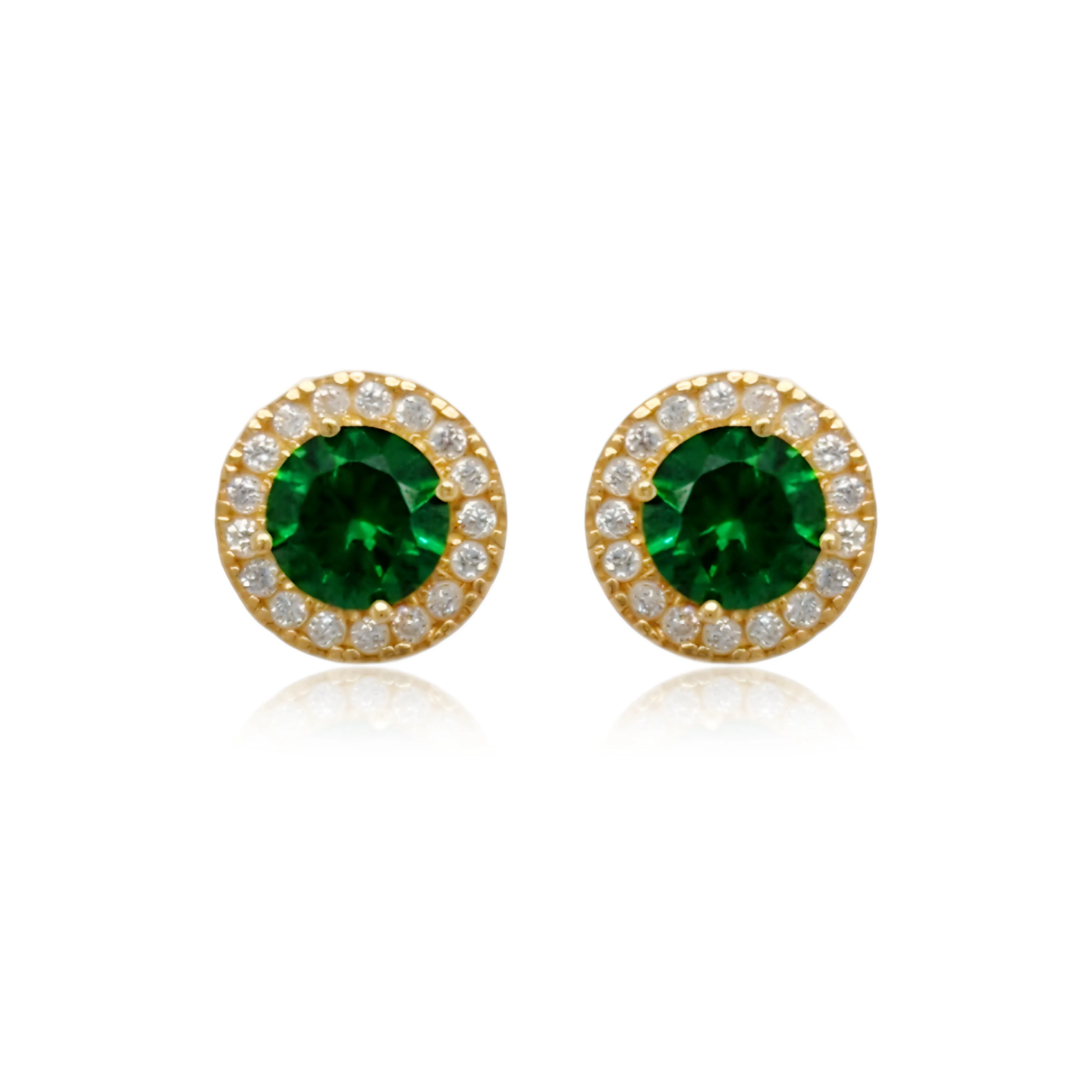 14k Gold Micropave Border with Color CZ Center Stud Earrings