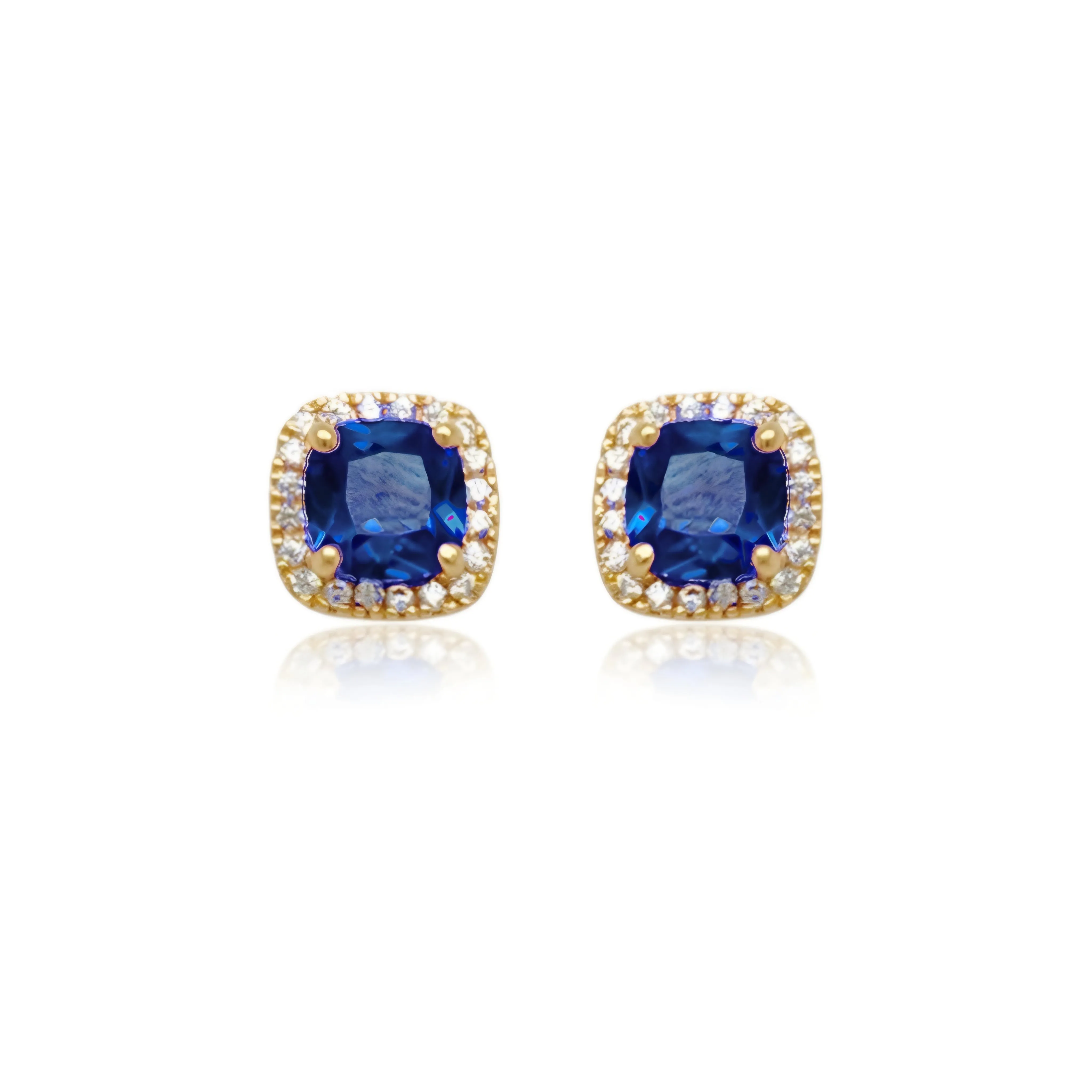 14k Gold Micropave Border with Color CZ Center Stud Earrings