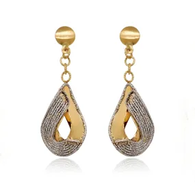 14K Gold Two Tone Teardrop Diamond Cut Earrings