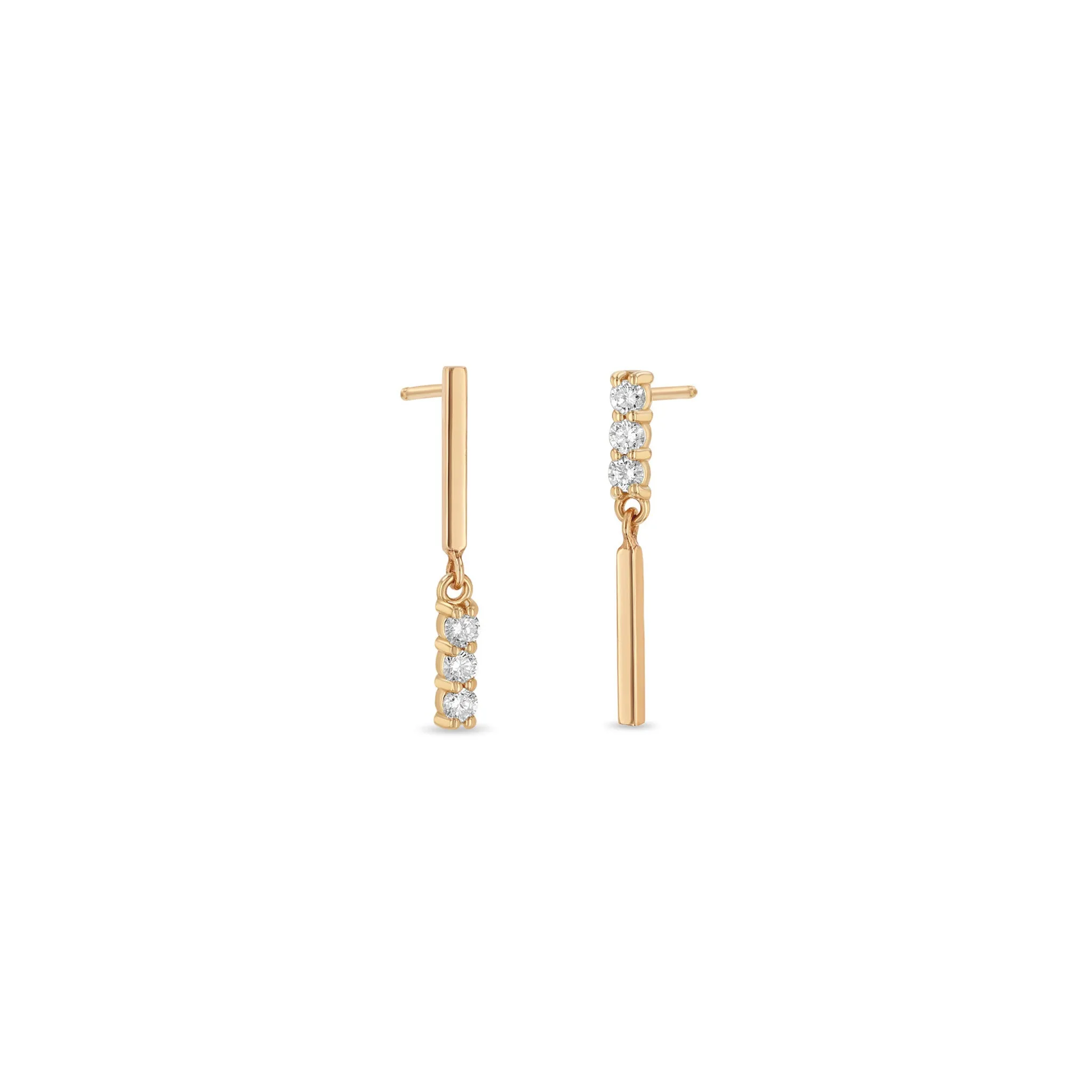 14k Mixed Gold & Diamond Bar Drop Earrings