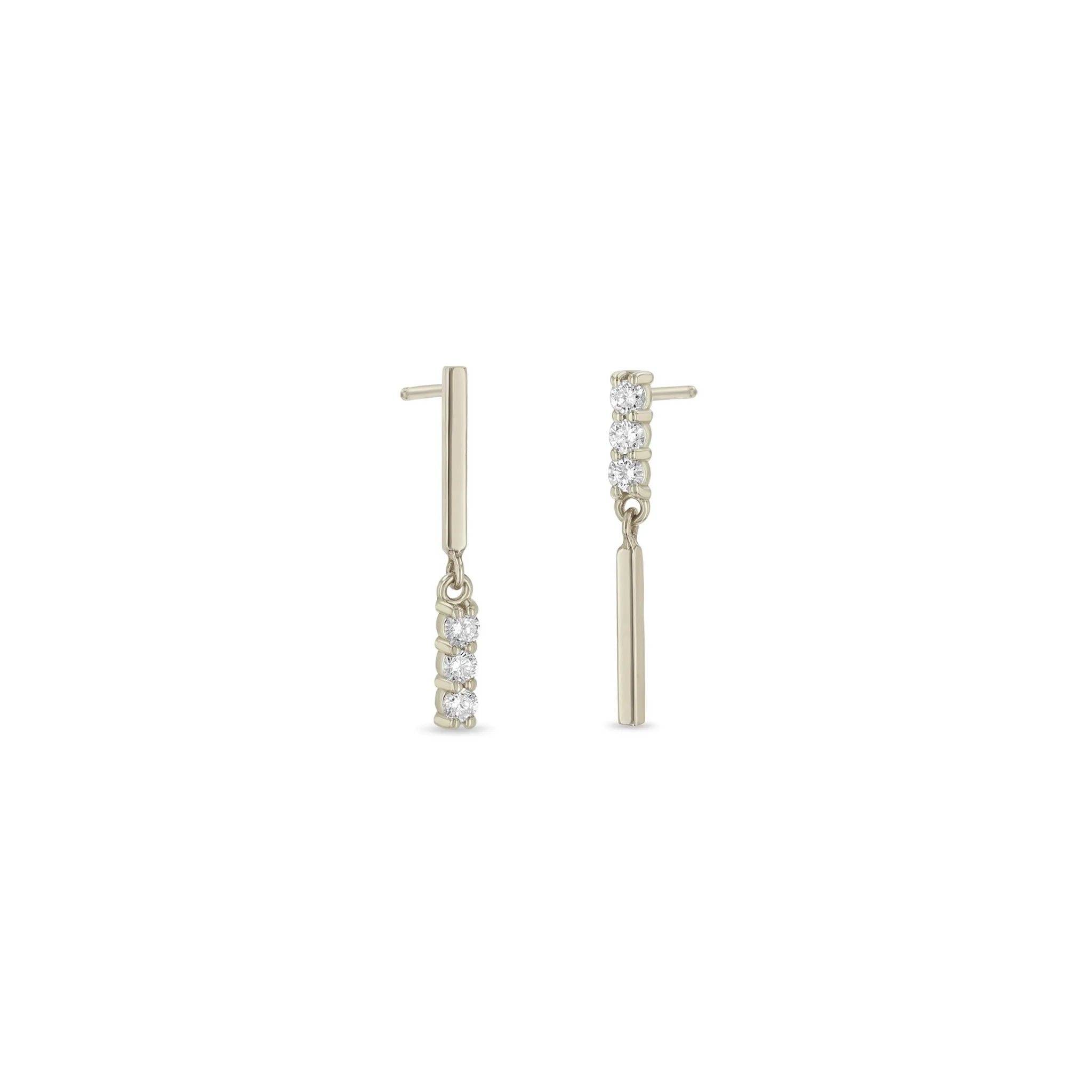 14k Mixed Gold & Diamond Bar Drop Earrings