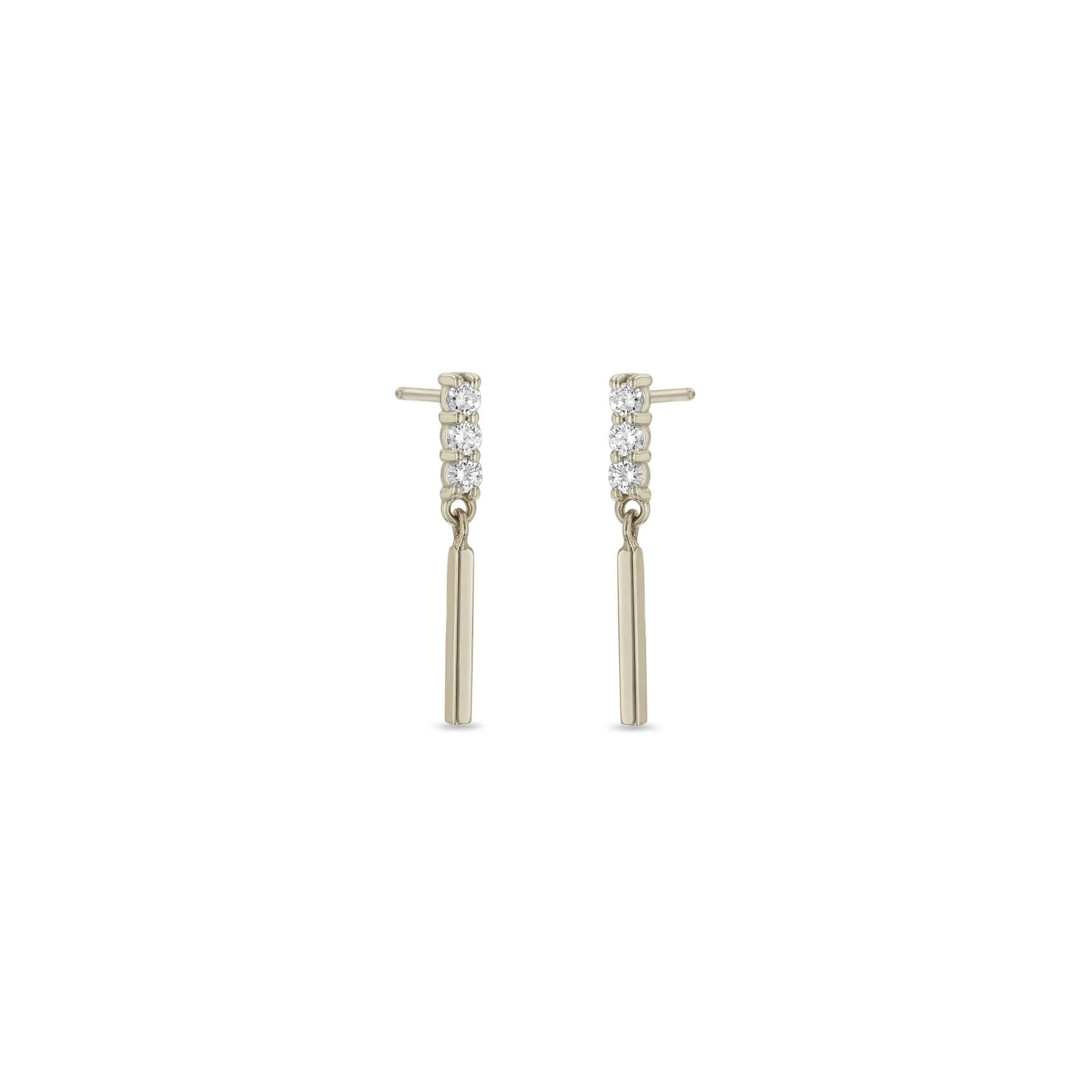 14k Mixed Gold & Diamond Bar Drop Earrings