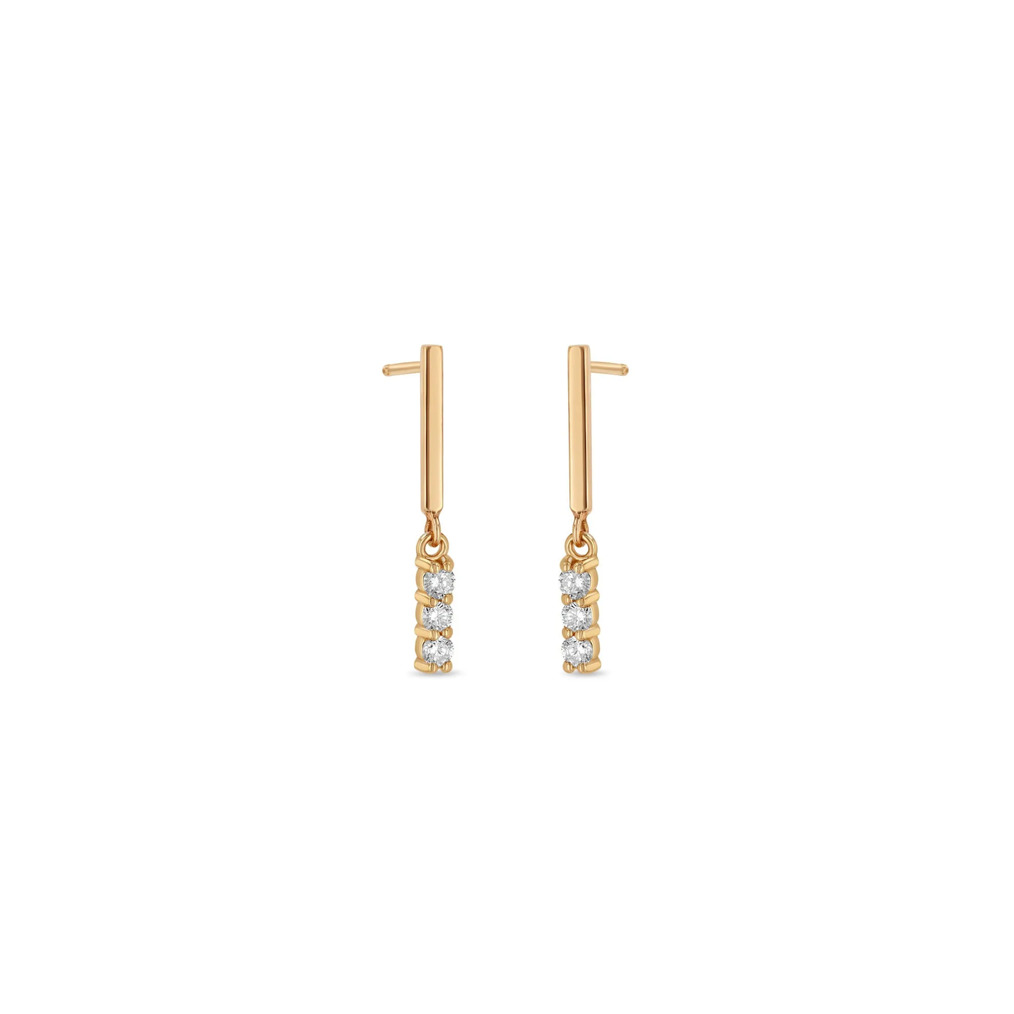 14k Mixed Gold & Diamond Bar Drop Earrings