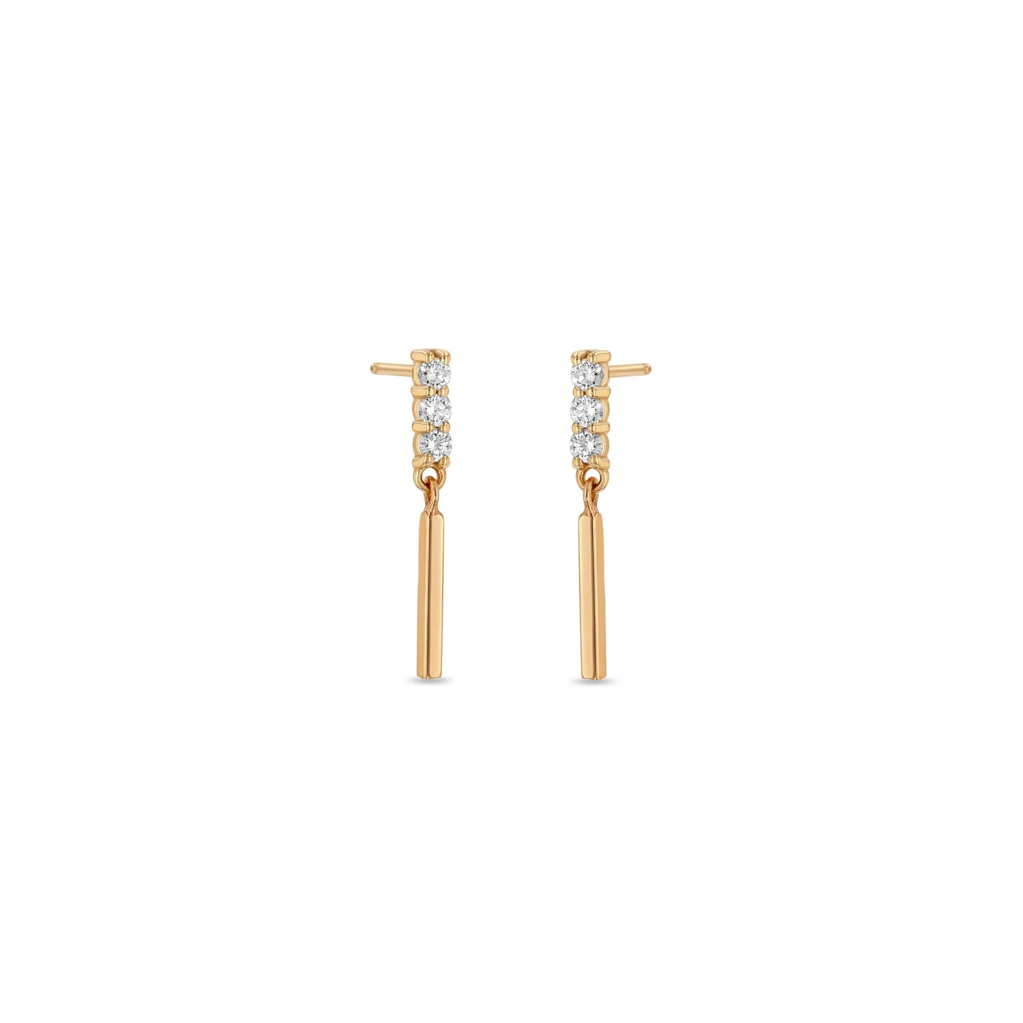 14k Mixed Gold & Diamond Bar Drop Earrings