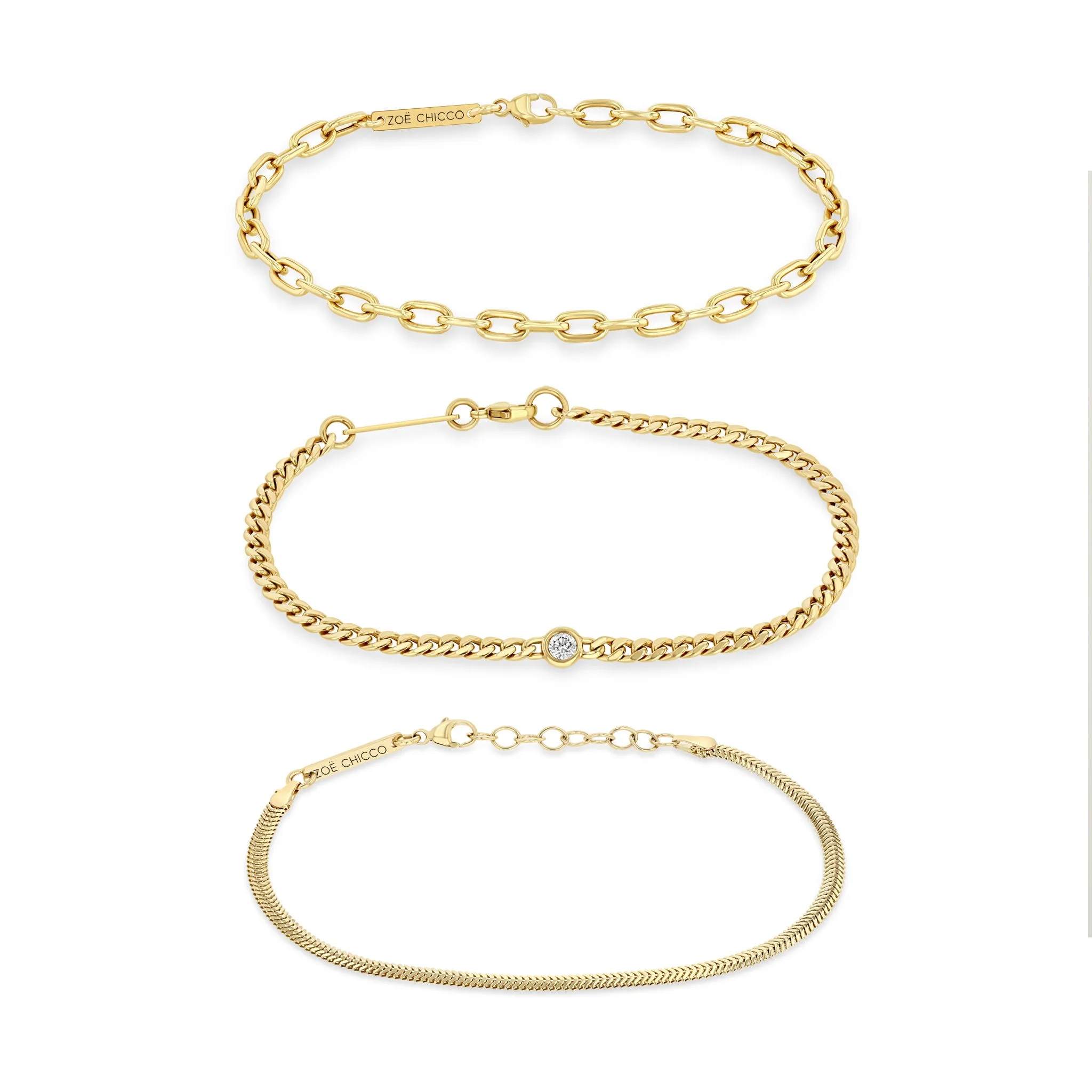 14k Mixed Heavy Chain Bracelet Set