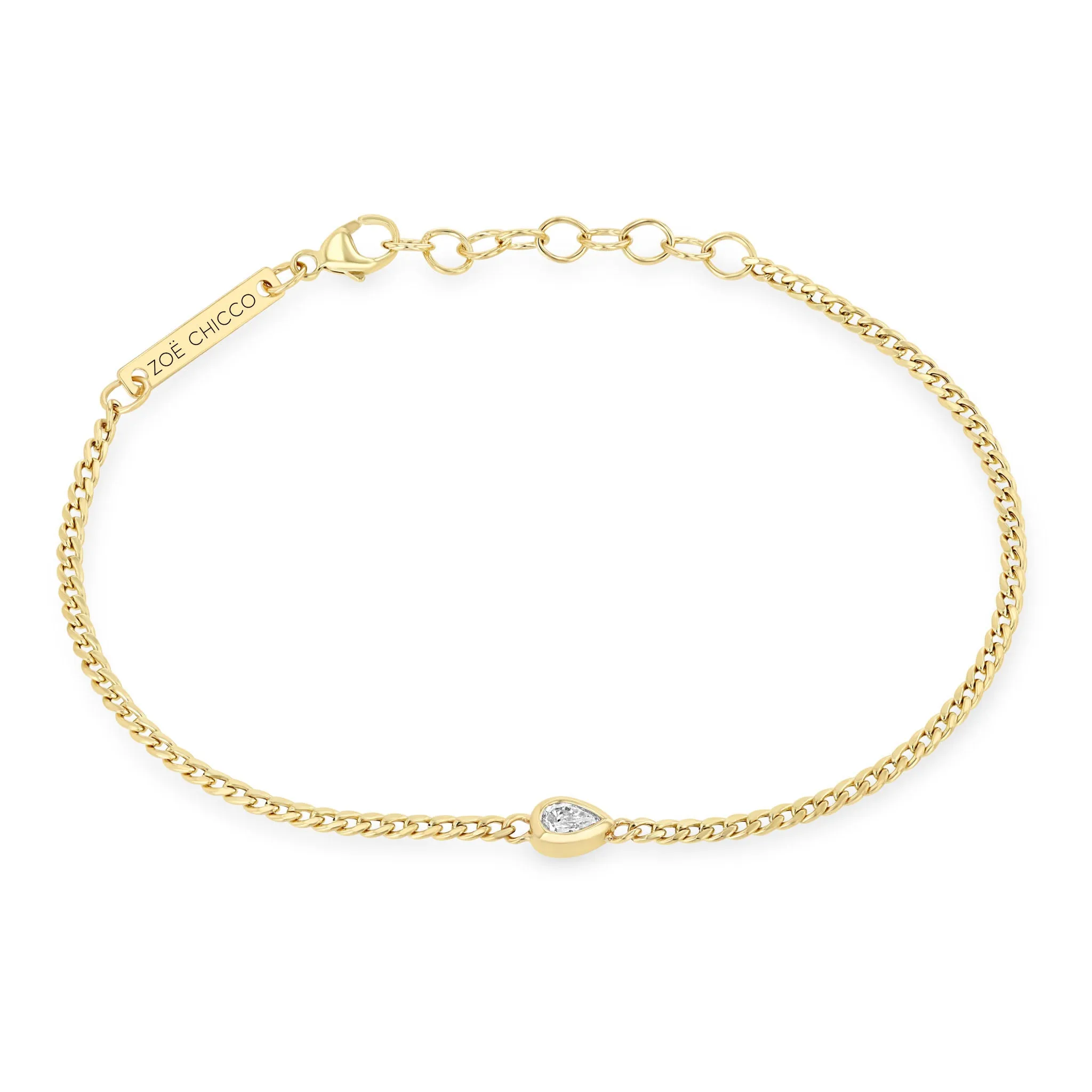 14k Pear Diamond XS Curb Chain Bracelet