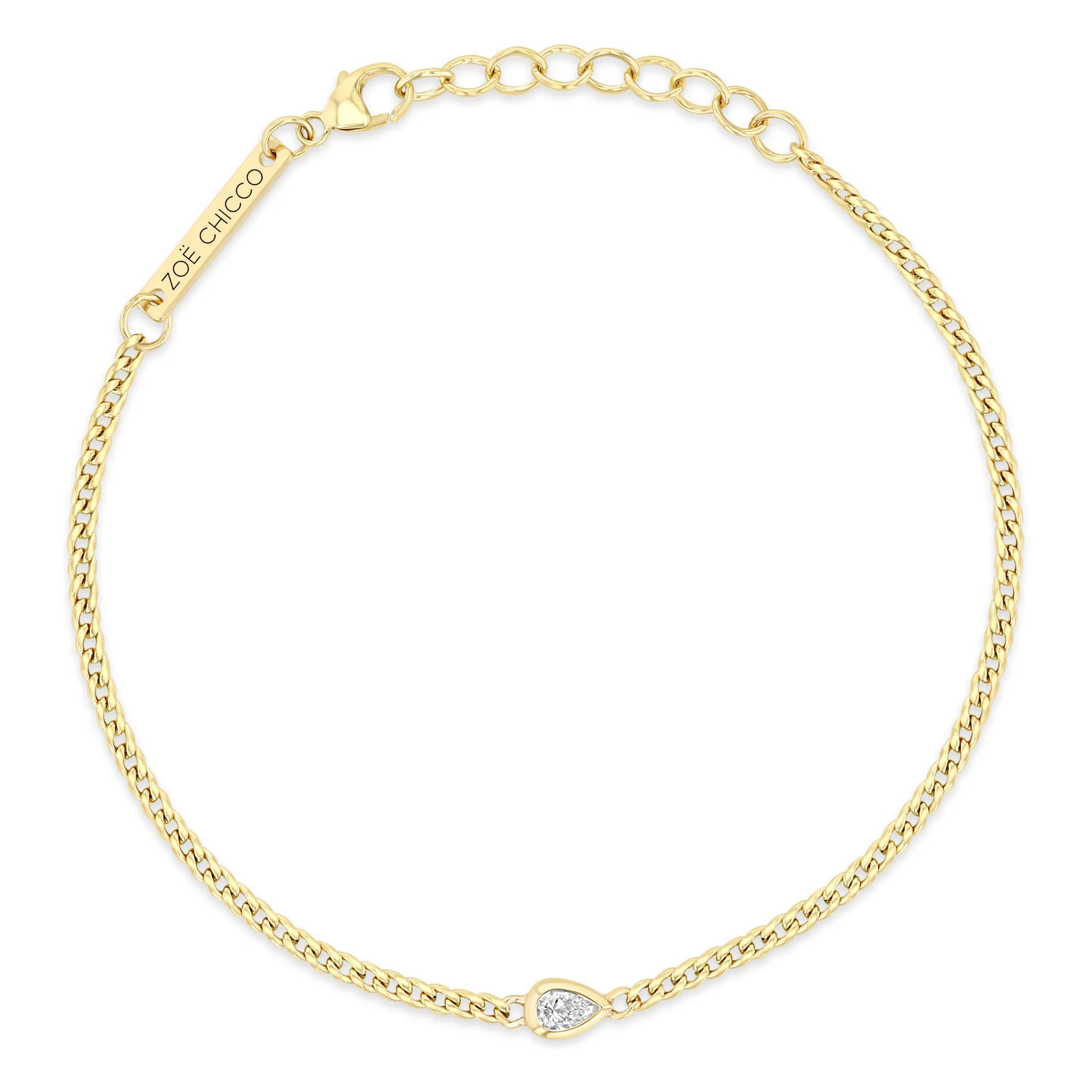 14k Pear Diamond XS Curb Chain Bracelet