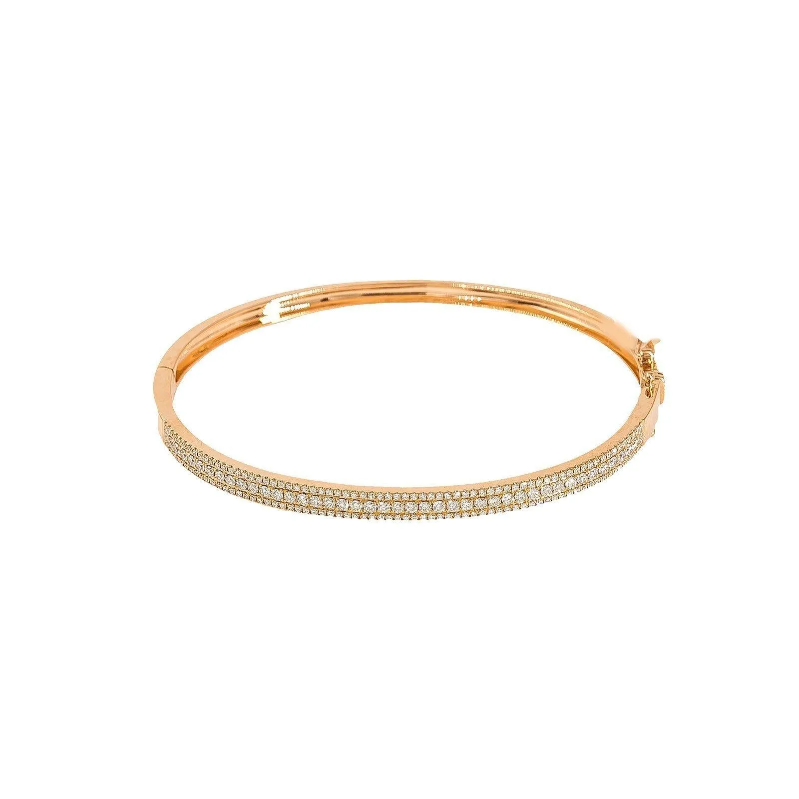 14K Rose Gold Diamond Bangle W/ VS Diamonds & Semi-Encrusted Band