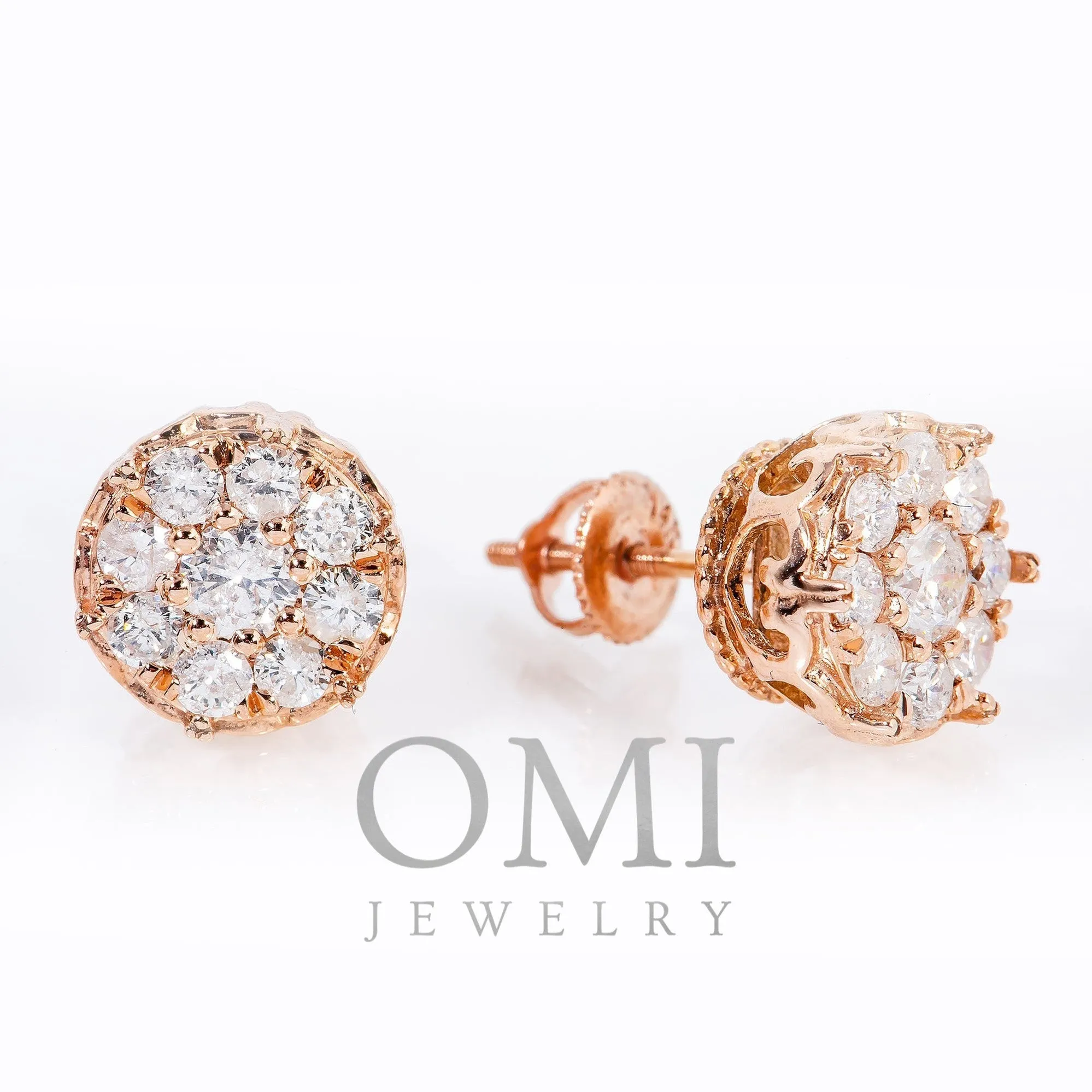 14K ROSE GOLD DIAMOND UNISEX EARRINGS 0.99 CTW