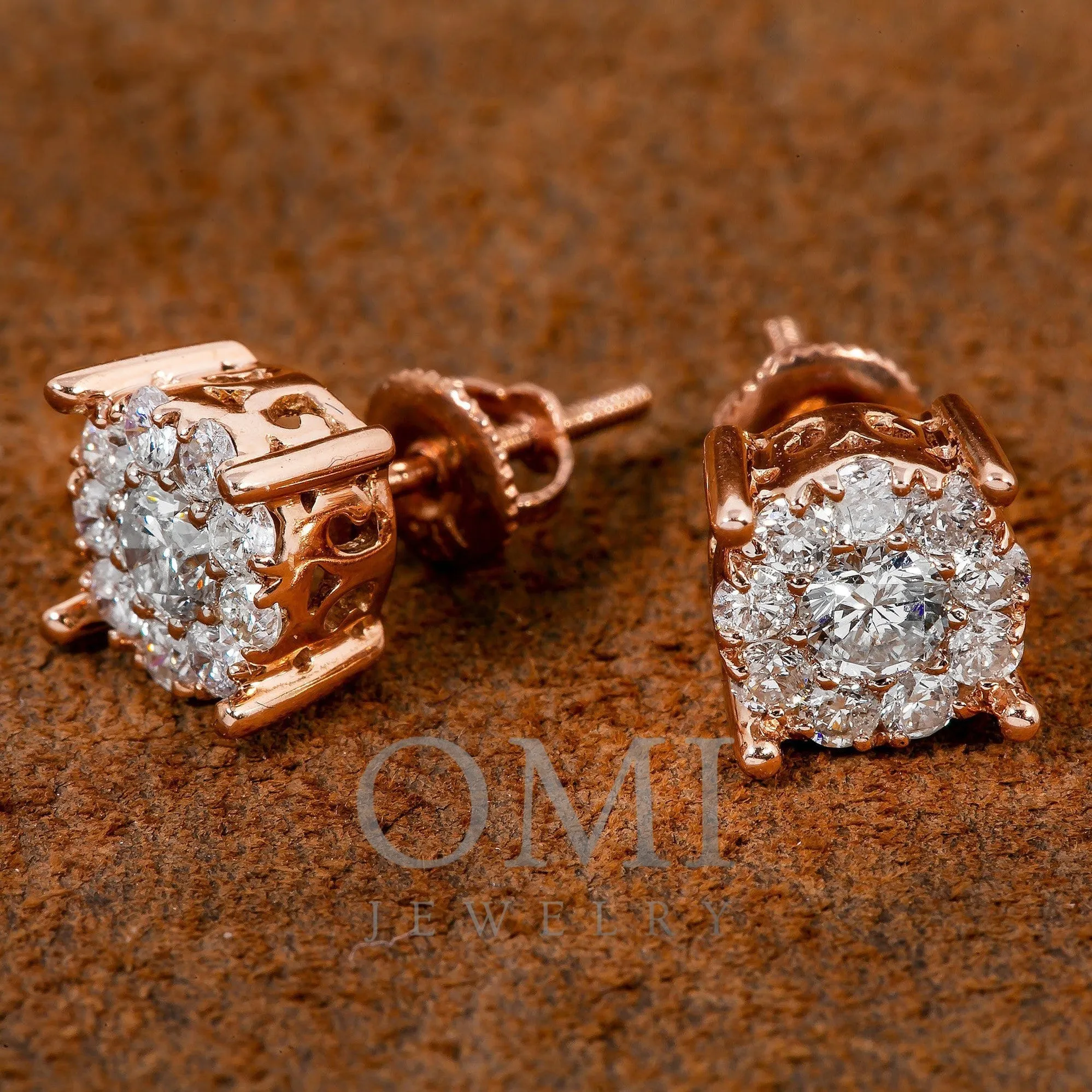 14K ROSE GOLD DIAMOND UNISEX EARRINGS 0.99 CTW