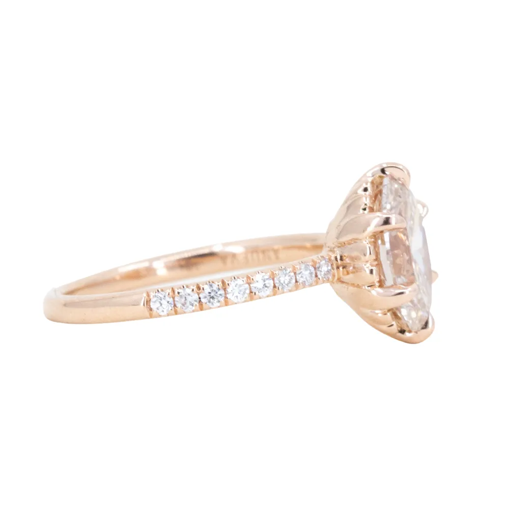 1.52ct Oval Champagne Diamond Scallop Cup Solitaire with French Set Diamonds in 18k Rose Gold