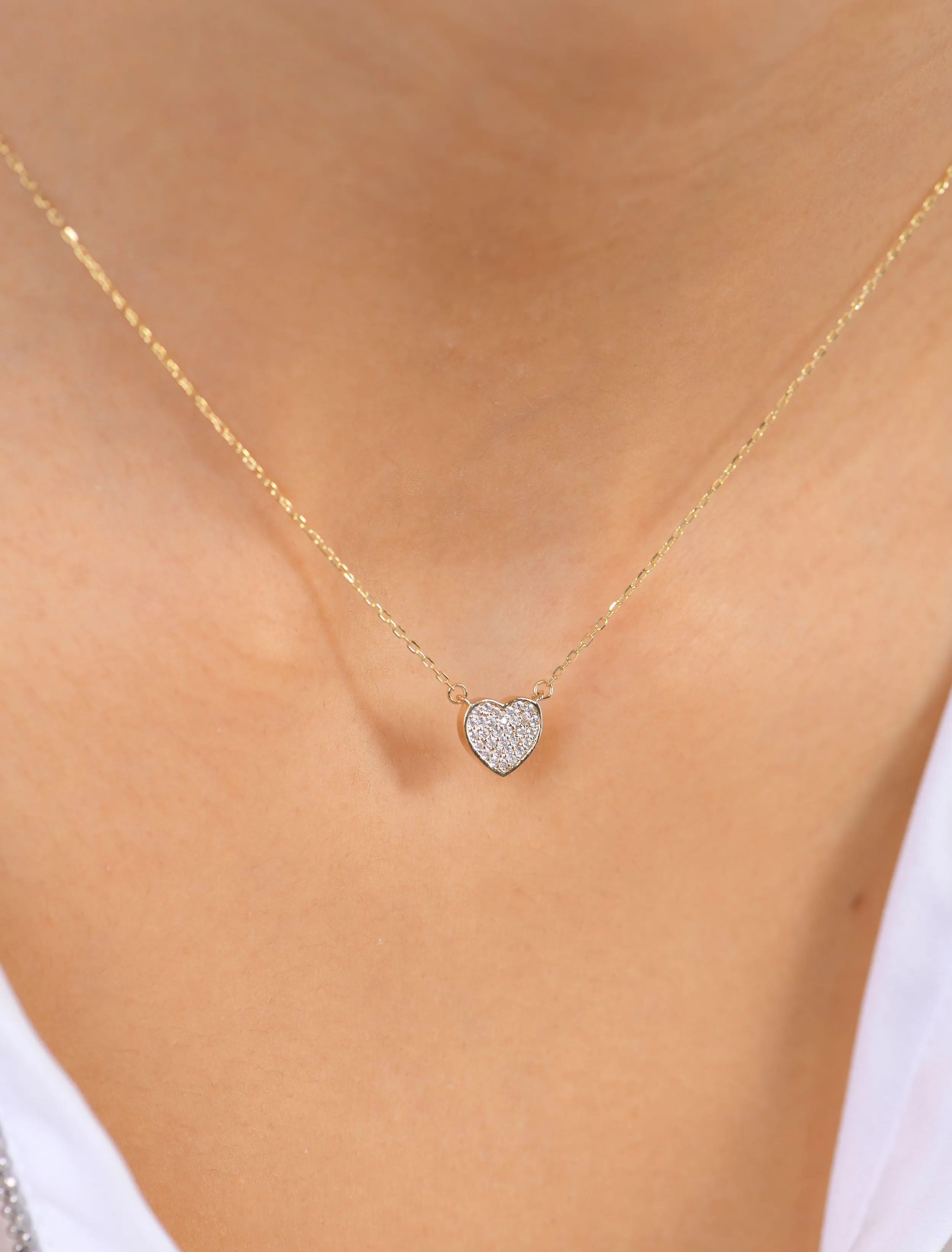 18K Gold Double-Sided Heart Necklace with Enamel & Zircon Gemstones