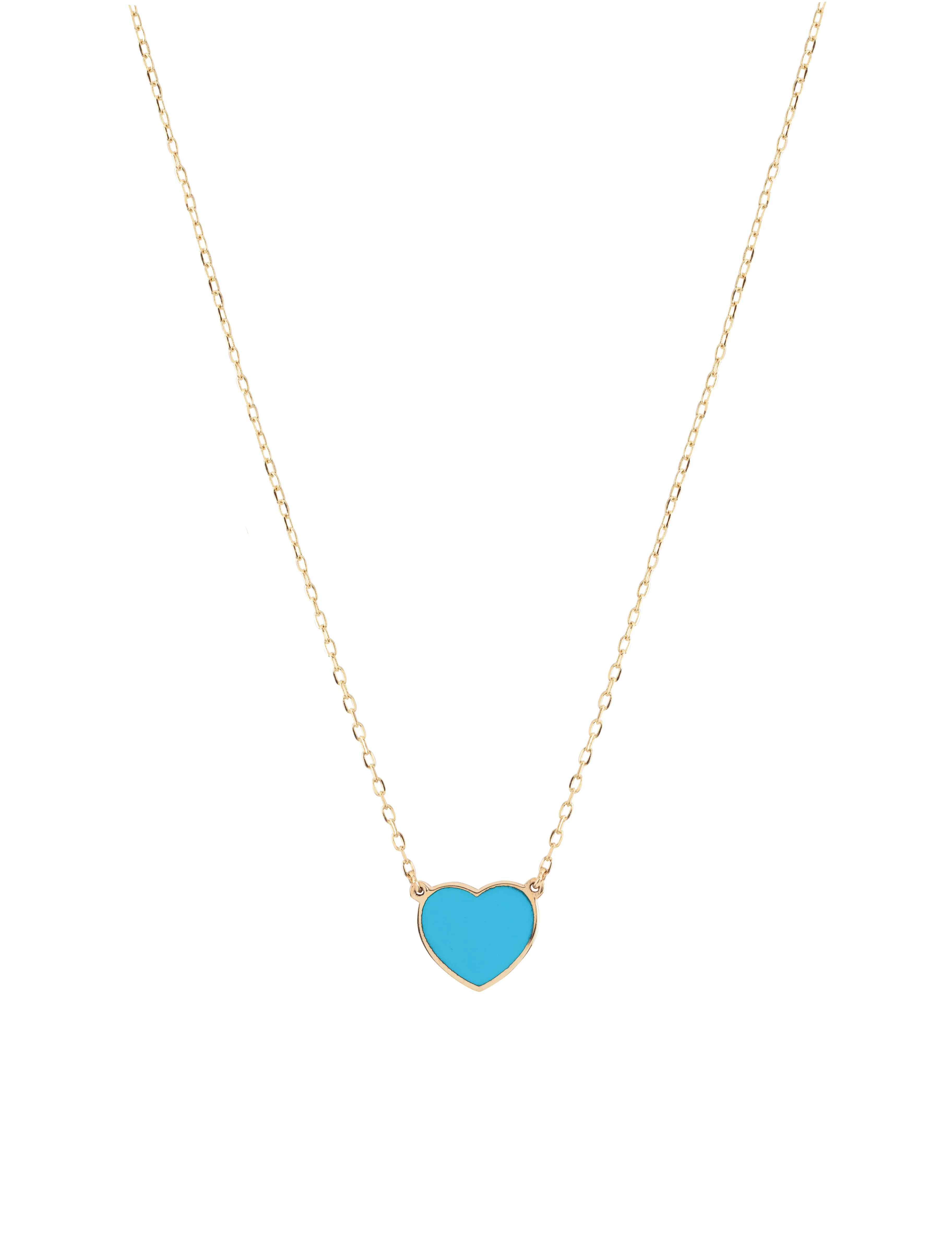 18K Gold Double-Sided Heart Necklace with Enamel & Zircon Gemstones