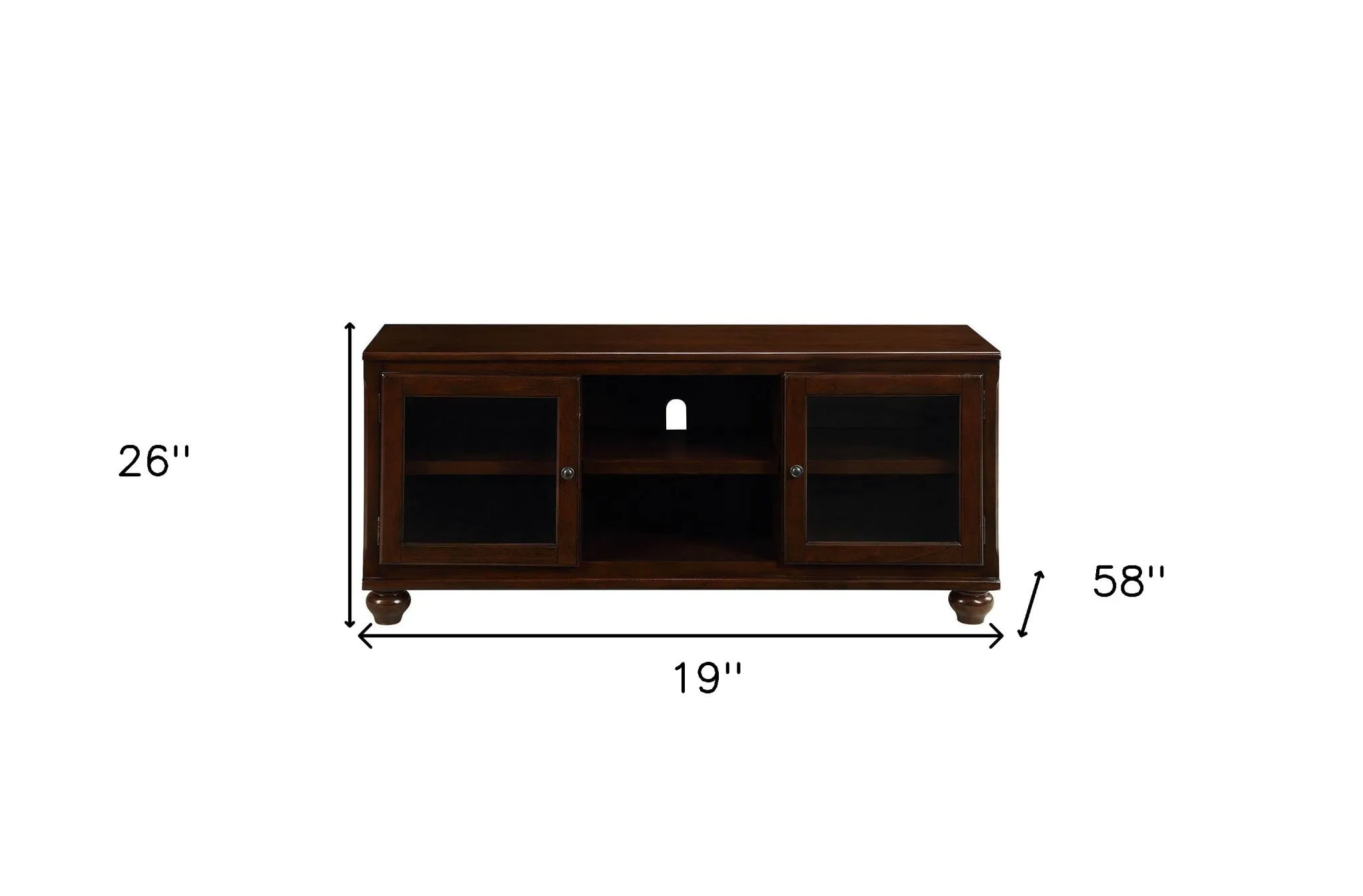 19 X 58 X 26 Walnut Wood Glass (TV Stand) TV Stand