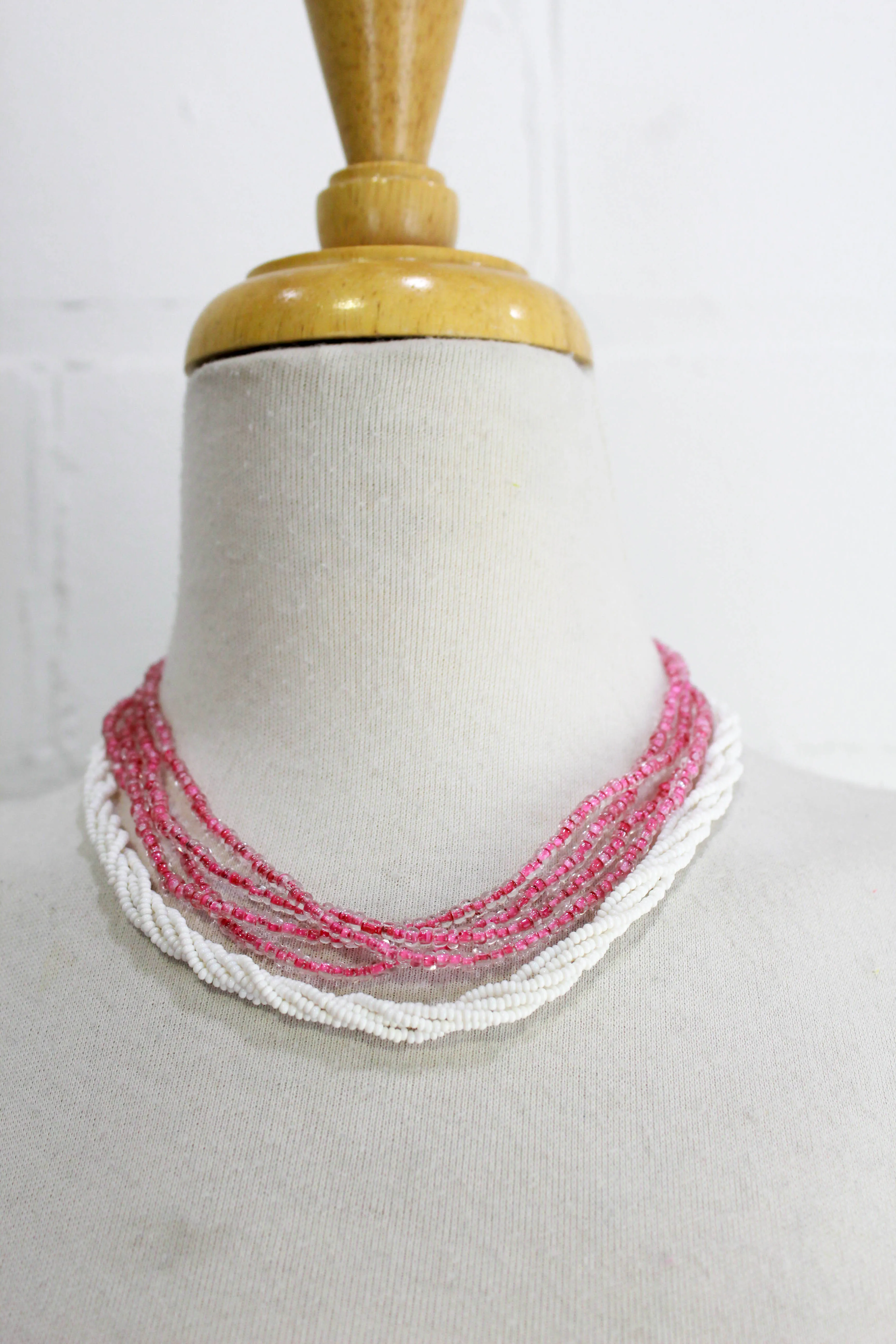 1940s/50s Glass Torsade, Pink and White Beads Necklace