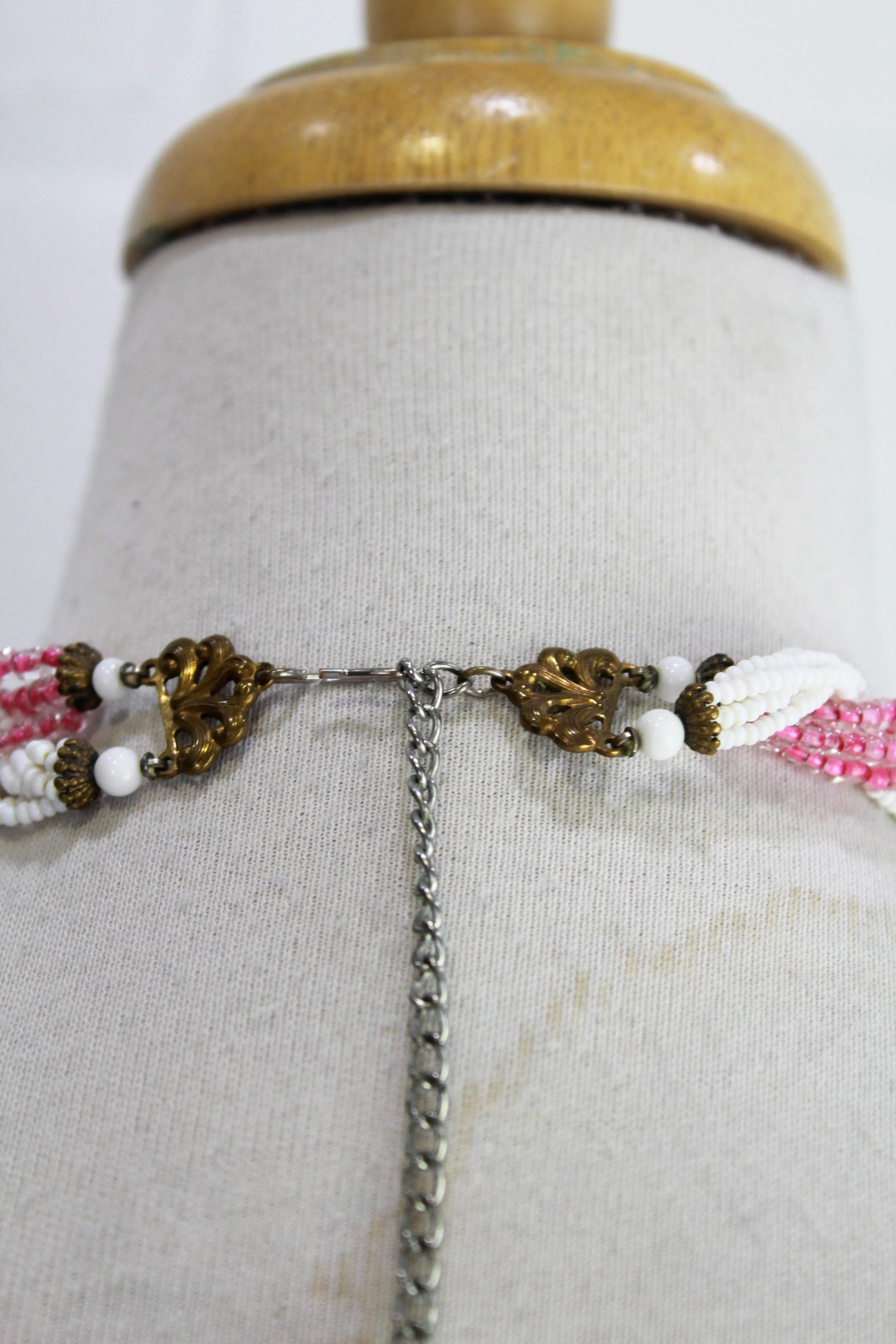 1940s/50s Glass Torsade, Pink and White Beads Necklace