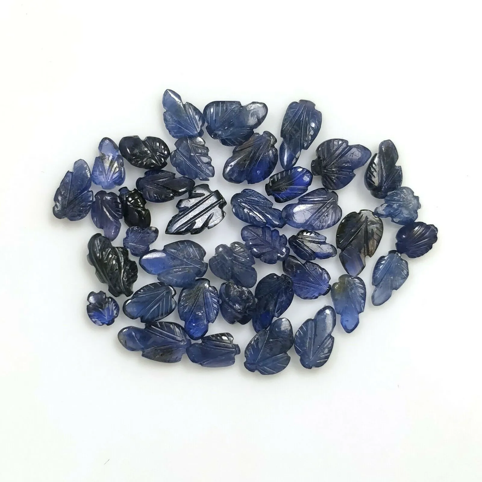 20.00cts Natural Untreated BURMESE BLUE SAPPHIRE Gemstone Both Side Hand Carved Leaves 4*3mm - 8*5mm 38pcs Lot For Jewelry