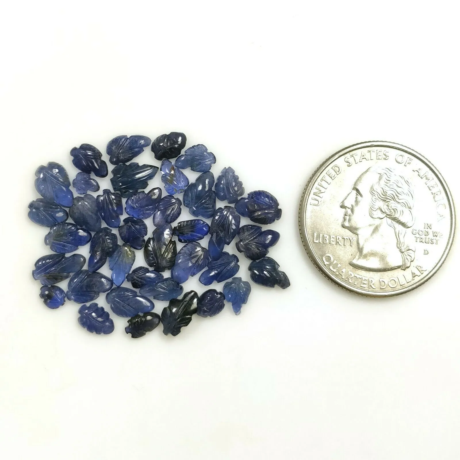 20.00cts Natural Untreated BURMESE BLUE SAPPHIRE Gemstone Both Side Hand Carved Leaves 4*3mm - 8*5mm 38pcs Lot For Jewelry