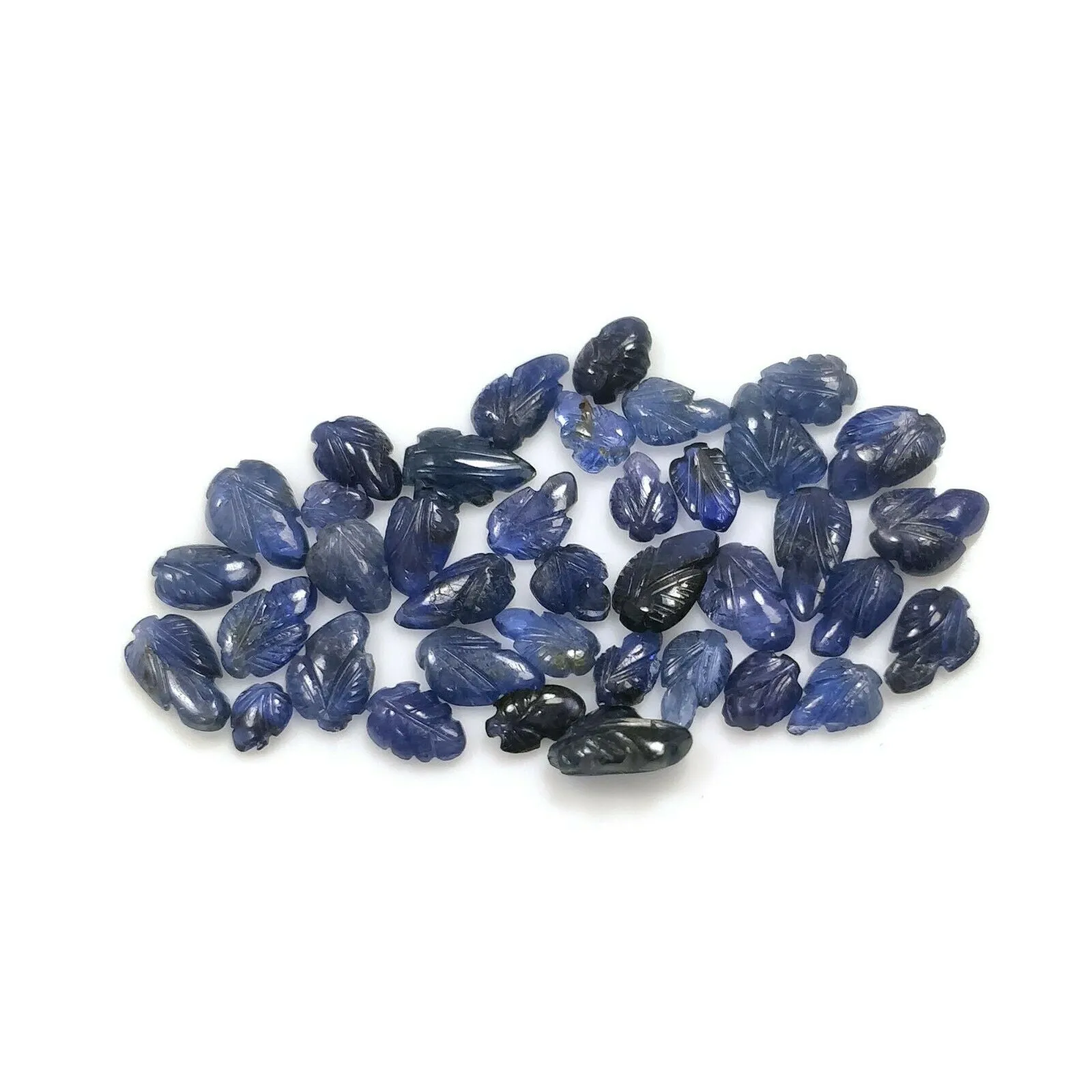 20.00cts Natural Untreated BURMESE BLUE SAPPHIRE Gemstone Both Side Hand Carved Leaves 4*3mm - 8*5mm 38pcs Lot For Jewelry