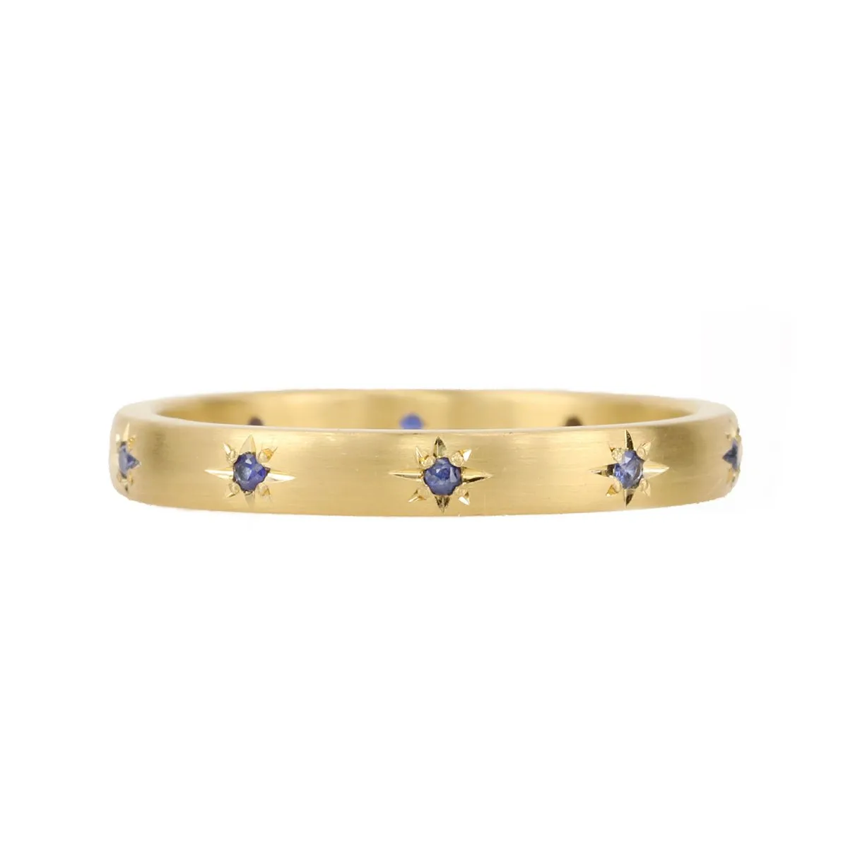 20K Gold Narrow Slightly Rounded Ring with 10 Star-Set Blue Sapphires