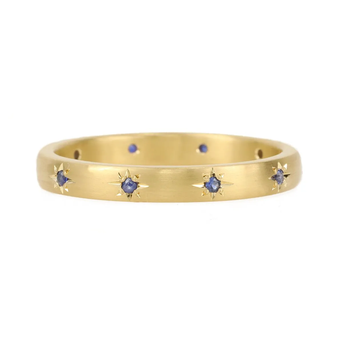 20K Gold Narrow Slightly Rounded Ring with 10 Star-Set Blue Sapphires