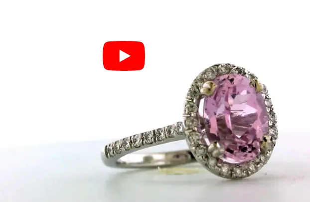 2.53 CT Oval Kunzite Diamond Ring 0.62 CT TW Diamonds 14K White Gold KZR002