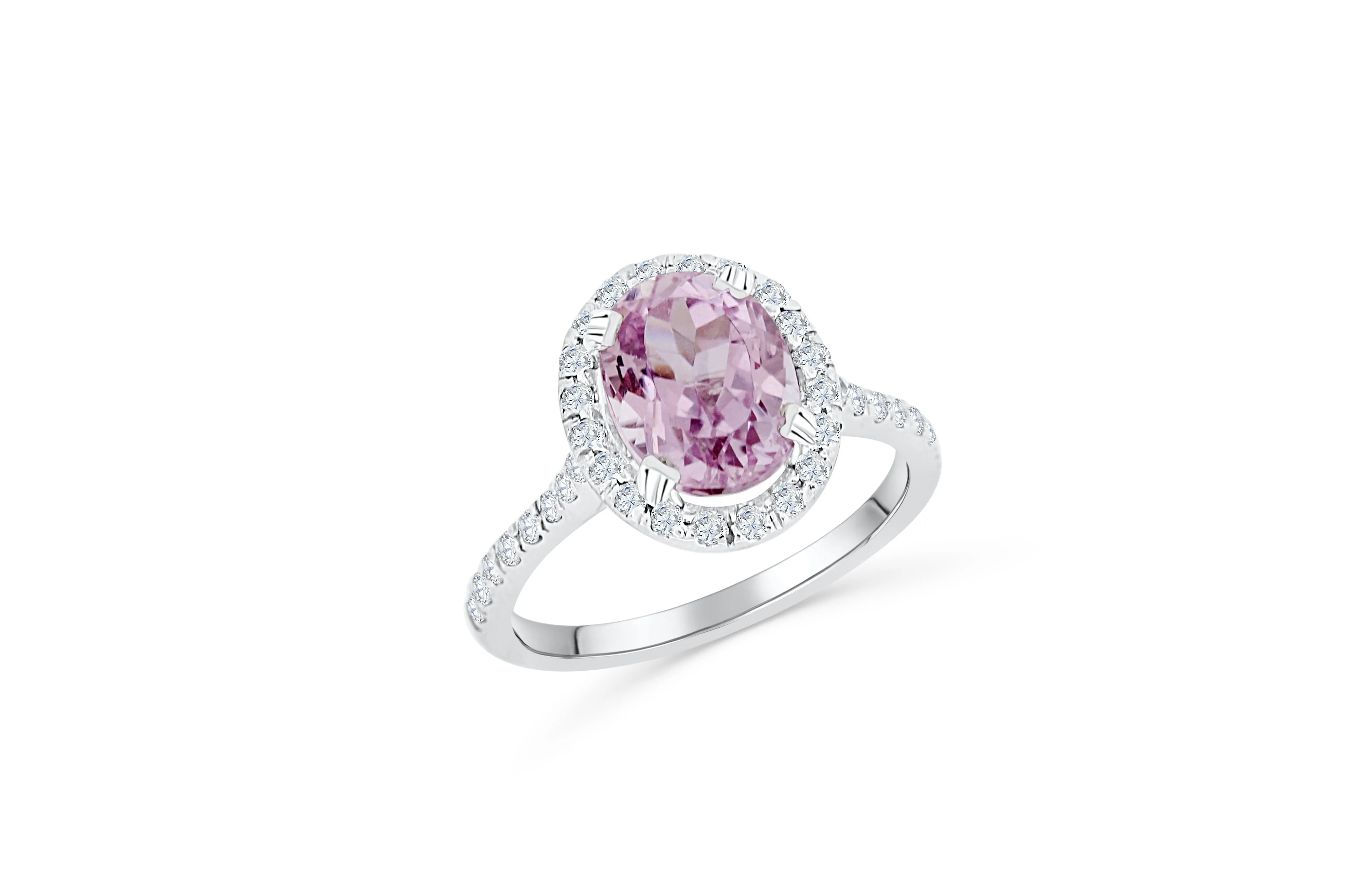 2.53 CT Oval Kunzite Diamond Ring 0.62 CT TW Diamonds 14K White Gold KZR002