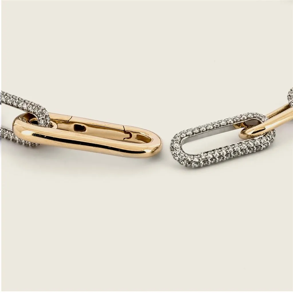 3.08ctw Diamond Paperclip Chain Bracelet - 7.5", Multi-Tone Gold