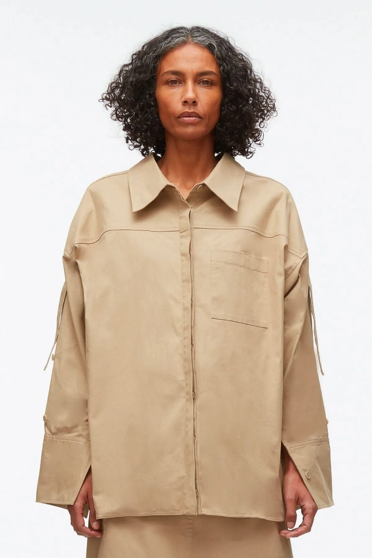 3.1 Phillip Lim Drop Back Shirt with Convertible Sleeve - Khaki