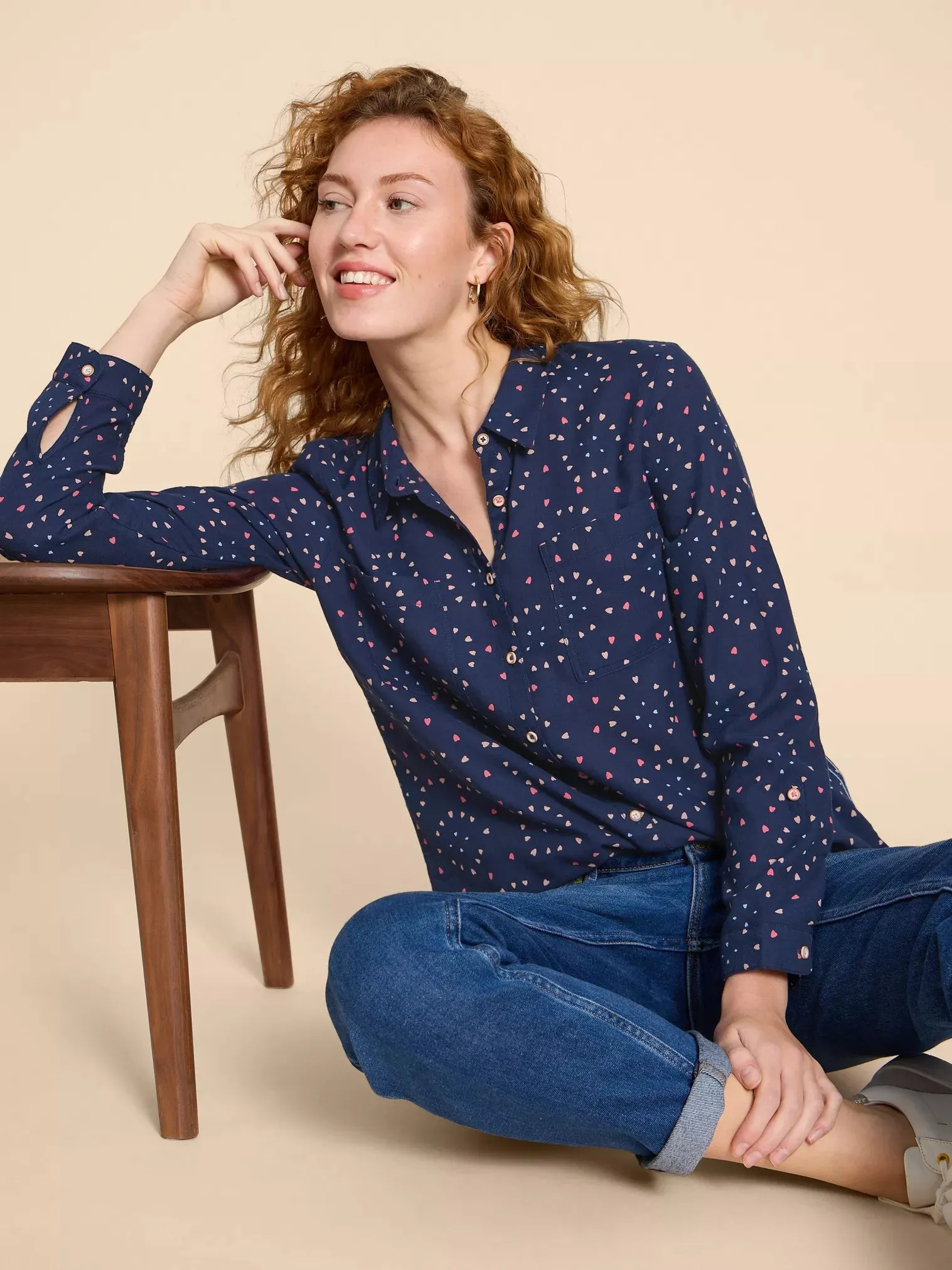 440435 Sophie Navy Organic Cotton Shirt