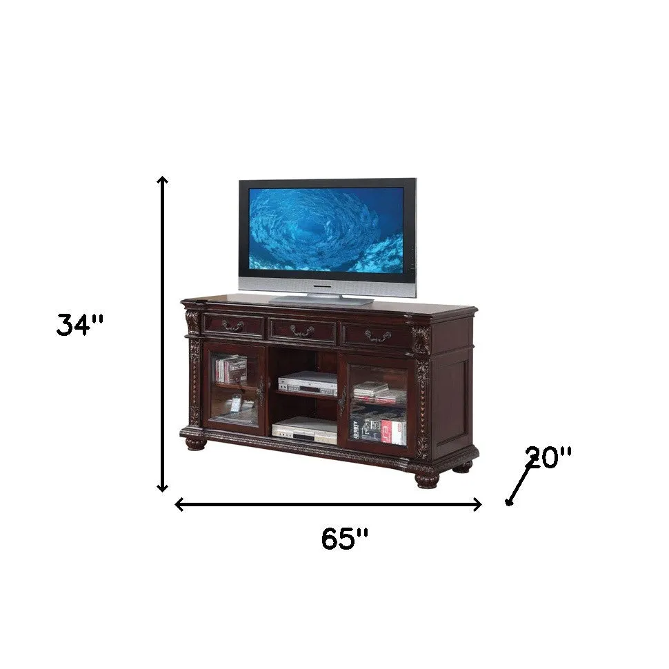 65 Dark Brown Wood Cabinet Enclosed Storage TV Stand