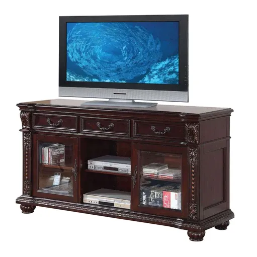 65 Dark Brown Wood Cabinet Enclosed Storage TV Stand