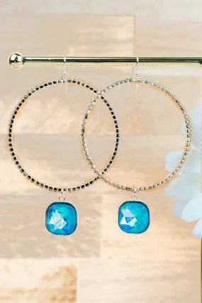 ANASTASIA AQUA IRIDESCENT CRYSTAL HOOP EARRINGS