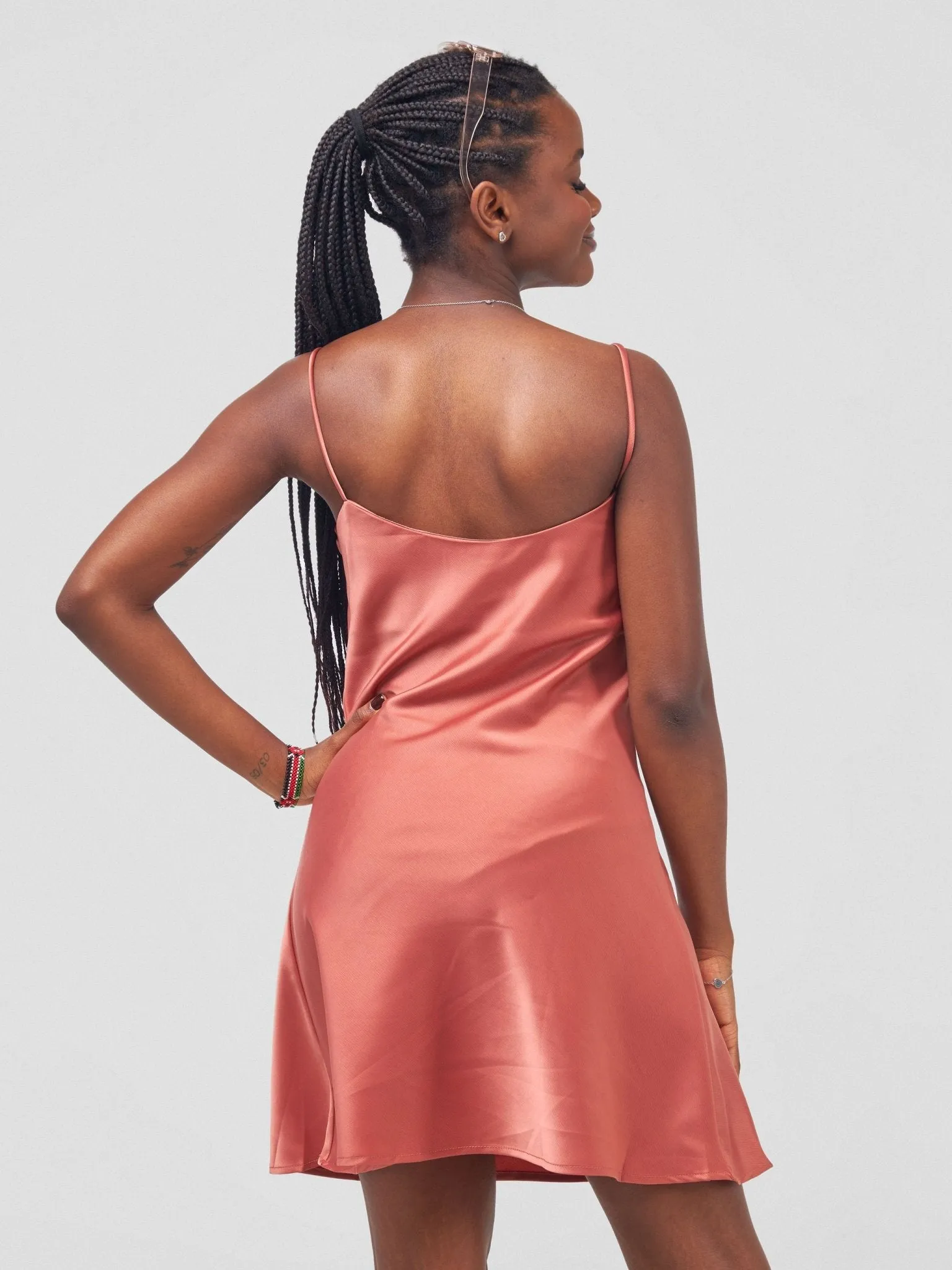 Anika Trisha Spaghetti Strap Satin Midi Dress - Rust