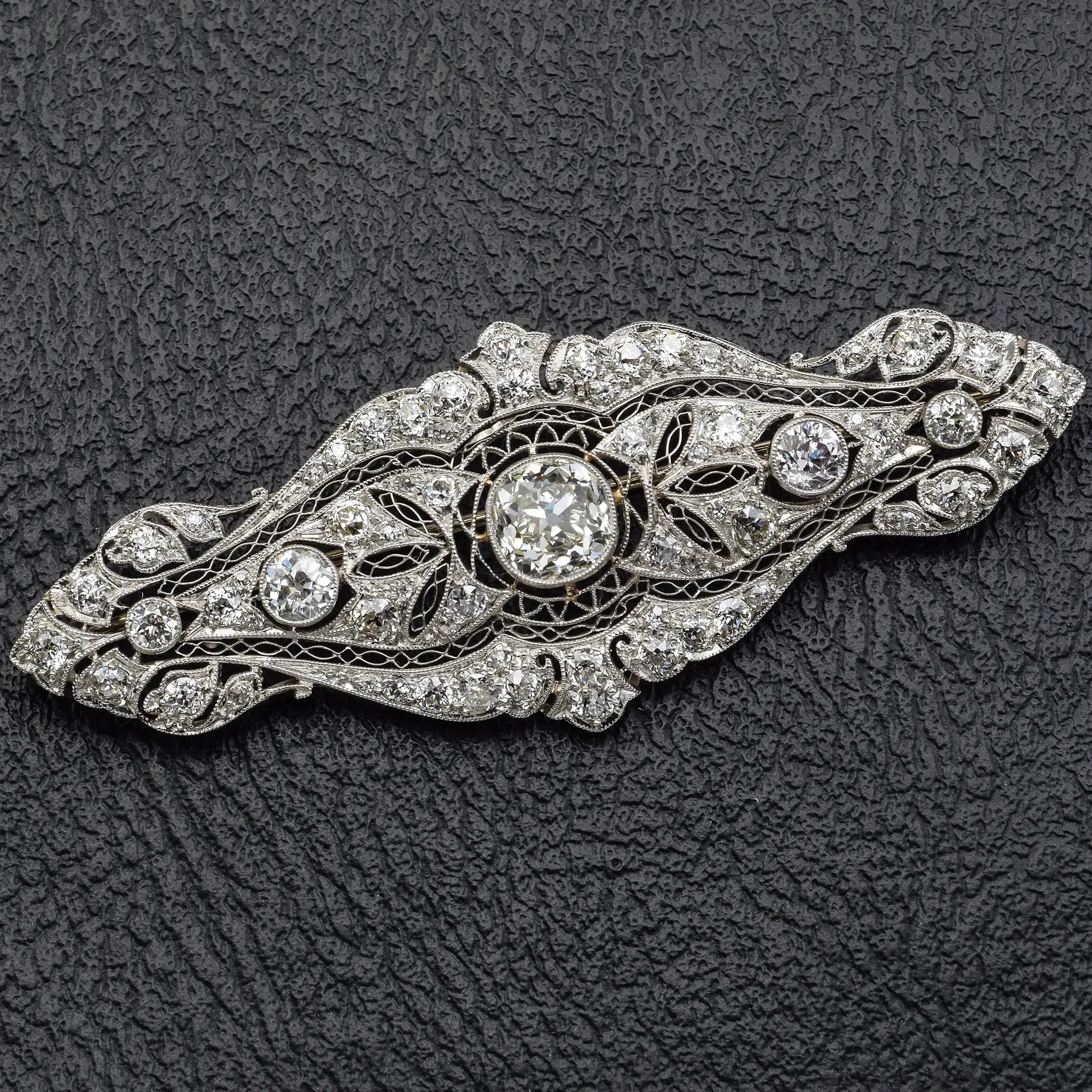 Antique Platinum 7.30 TCW Old Euro Diamond Art Deco Brooch Pin Pendant