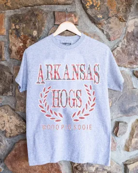 Arkansas Razorbacks Plaid Crest Gray Thrifted Tee