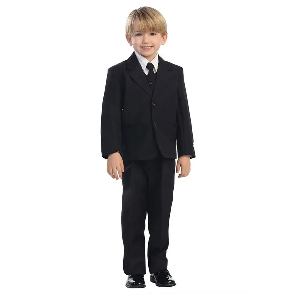 Baby Boys Black Single Breasted Jacket Vest Shirt Tie Pants 5 Pc Suit 6-24M