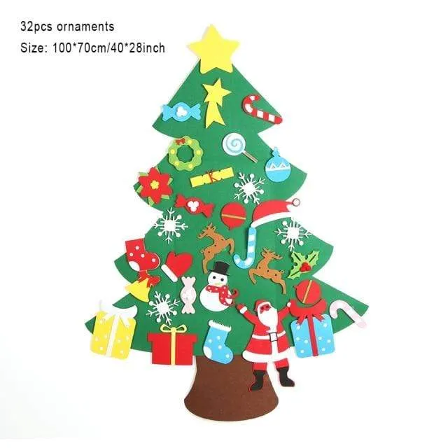 Baby Montessori Toy 32pcs DIY Felt Christmas Tree Toddlers Busy Board Xmas Tree Gift For Boy Girl Door Wall Ornament Decorations