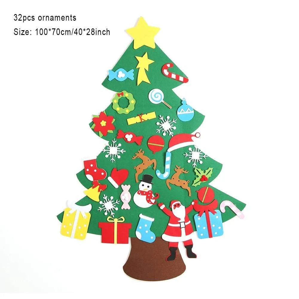 Baby Montessori Toy 32pcs DIY Felt Christmas Tree Toddlers Busy Board Xmas Tree Gift For Boy Girl Door Wall Ornament Decorations