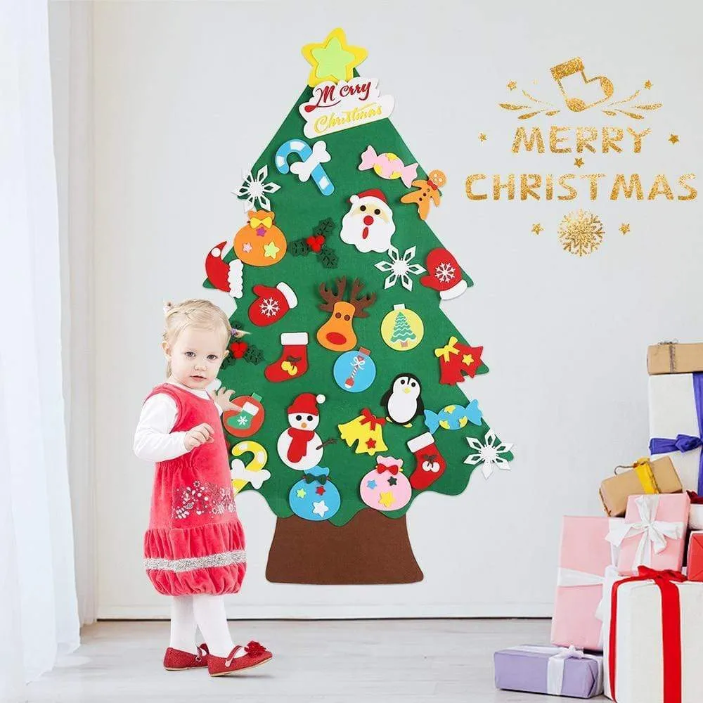 Baby Montessori Toy 32pcs DIY Felt Christmas Tree Toddlers Busy Board Xmas Tree Gift For Boy Girl Door Wall Ornament Decorations