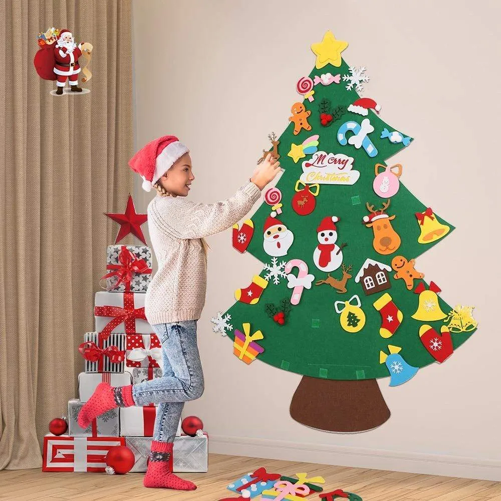 Baby Montessori Toy 32pcs DIY Felt Christmas Tree Toddlers Busy Board Xmas Tree Gift For Boy Girl Door Wall Ornament Decorations