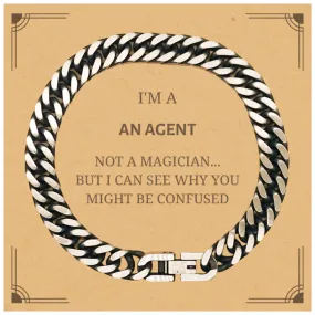 Badass Agent Gifts, I'm Agent not a magician, Sarcastic Cuban Link Chain Bracelet for Agent Birthday Christmas for  Men, Women, Friends, Coworkers