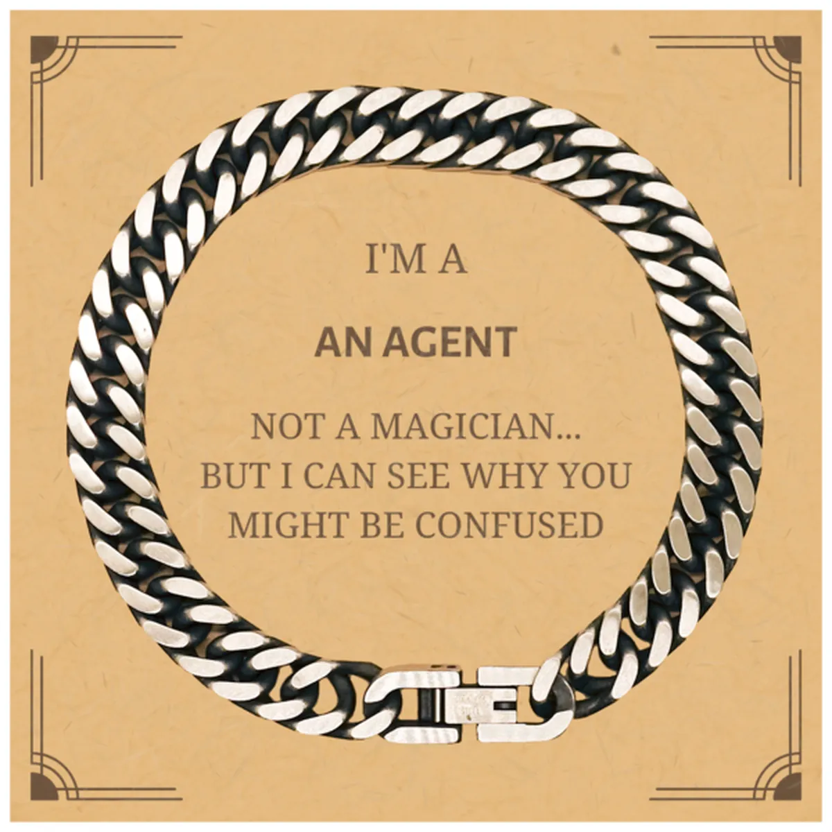 Badass Agent Gifts, I'm Agent not a magician, Sarcastic Cuban Link Chain Bracelet for Agent Birthday Christmas for  Men, Women, Friends, Coworkers