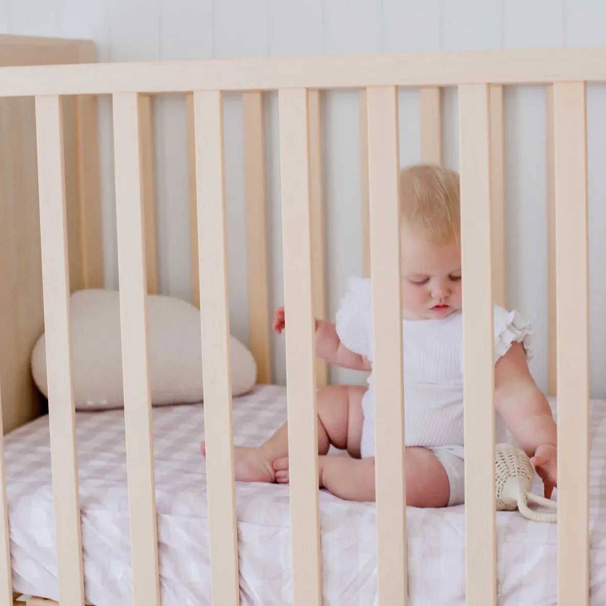 Bambella Waterproof Fitted Cot Sheet - Blush Gingham