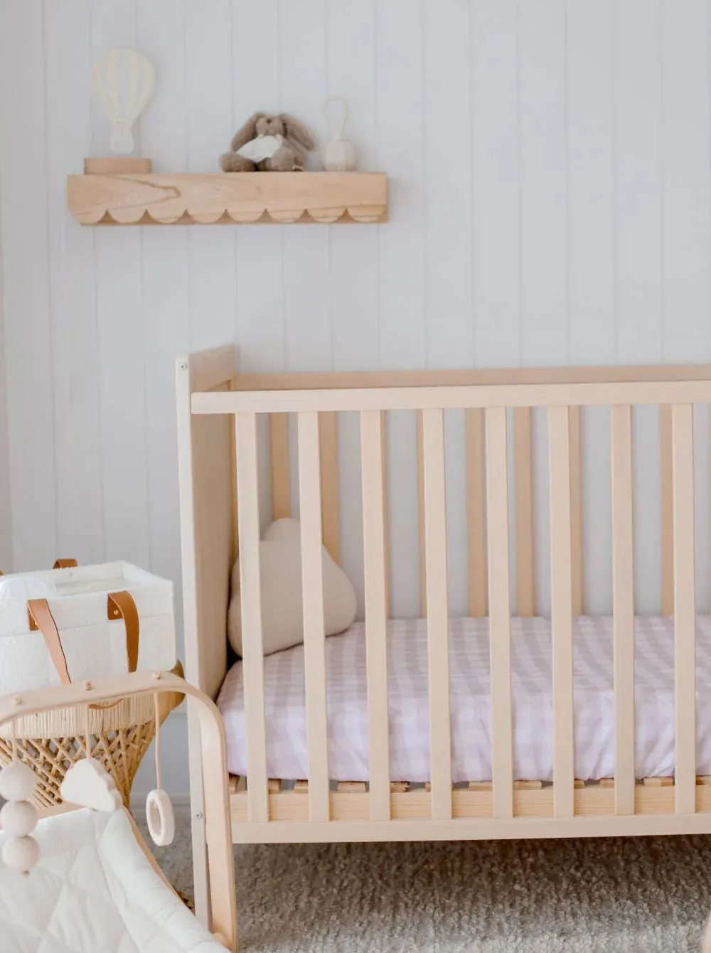 Bambella Waterproof Fitted Cot Sheet - Blush Gingham