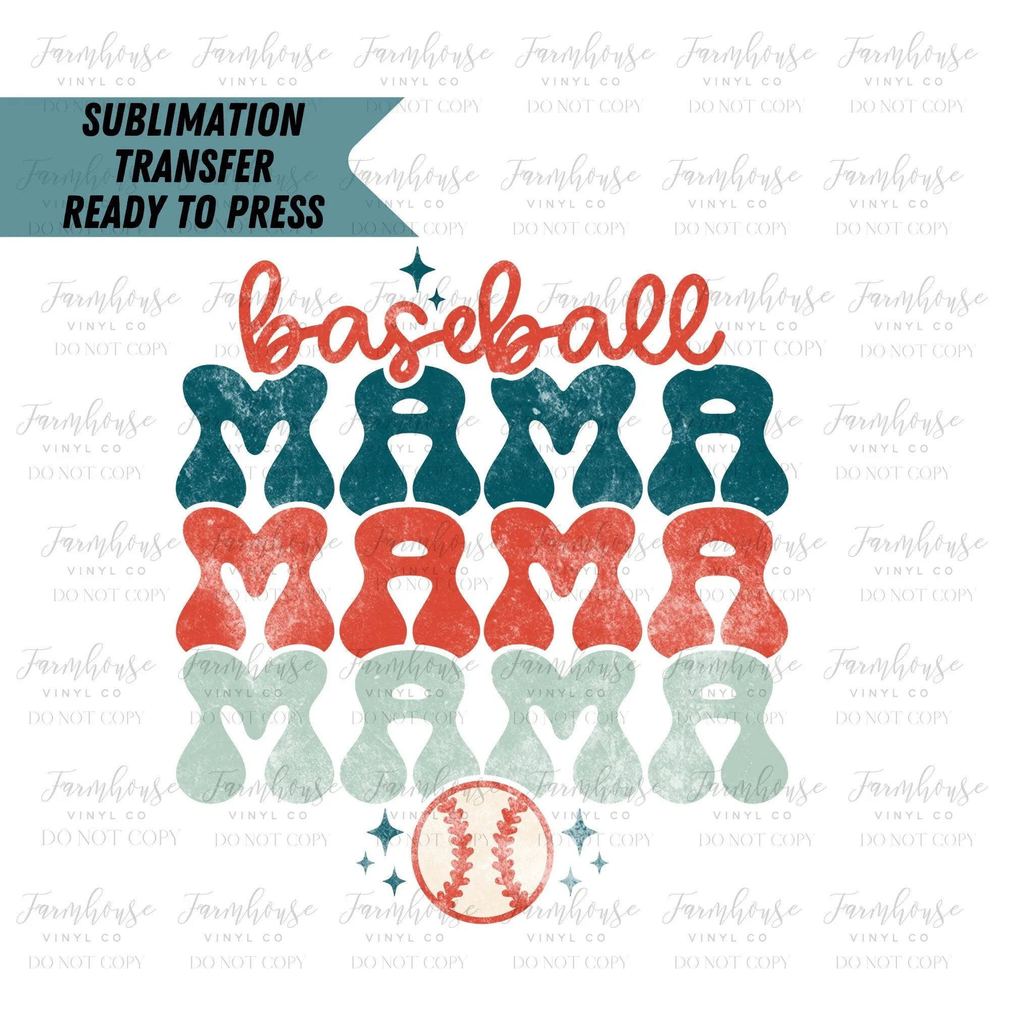 Baseball Mama Retro  Ready to Press Sublimation Transfer